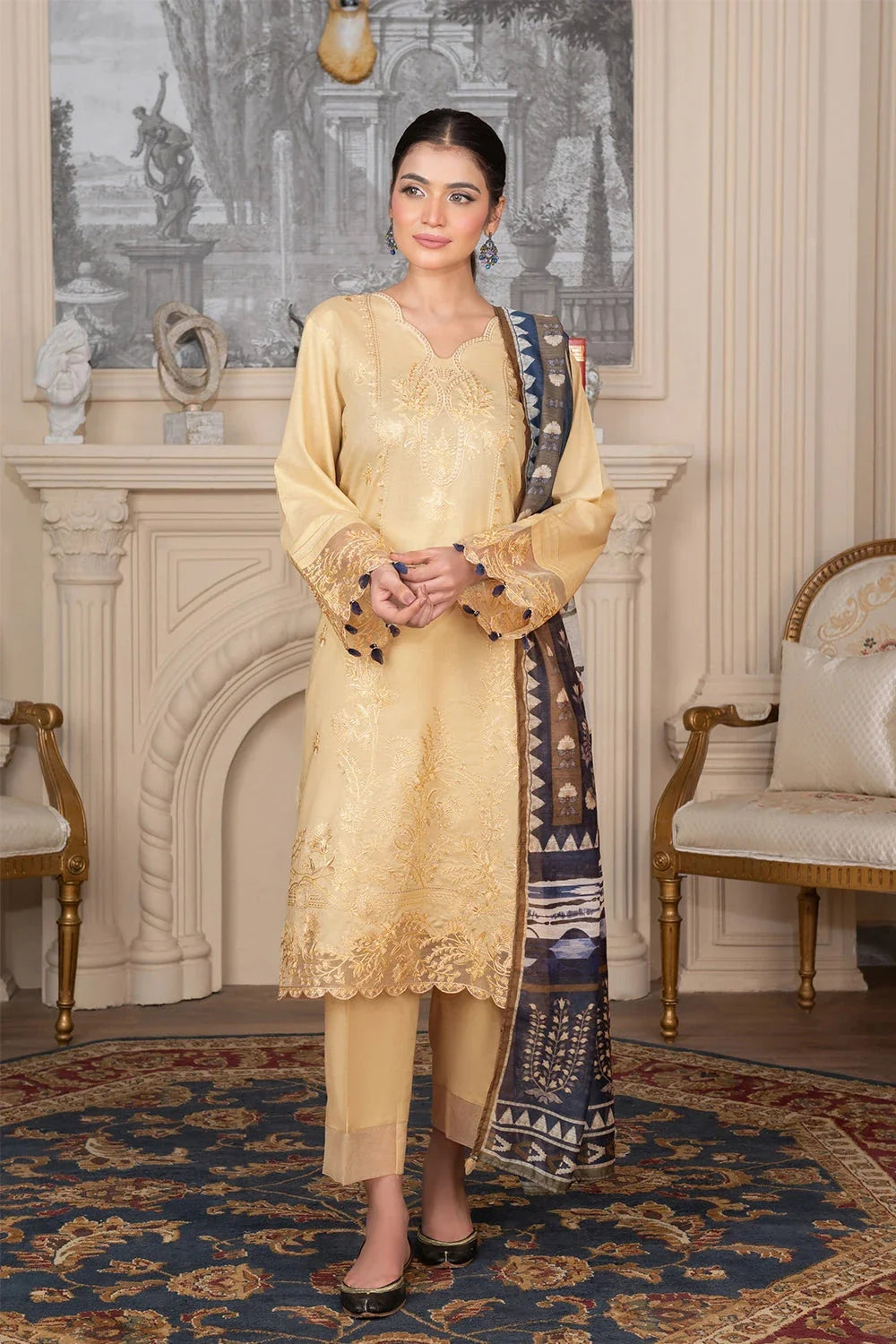 3PC Embroidered Unstitched Cambric Suit KCCE-3524 Embroidered KHAS STORES 