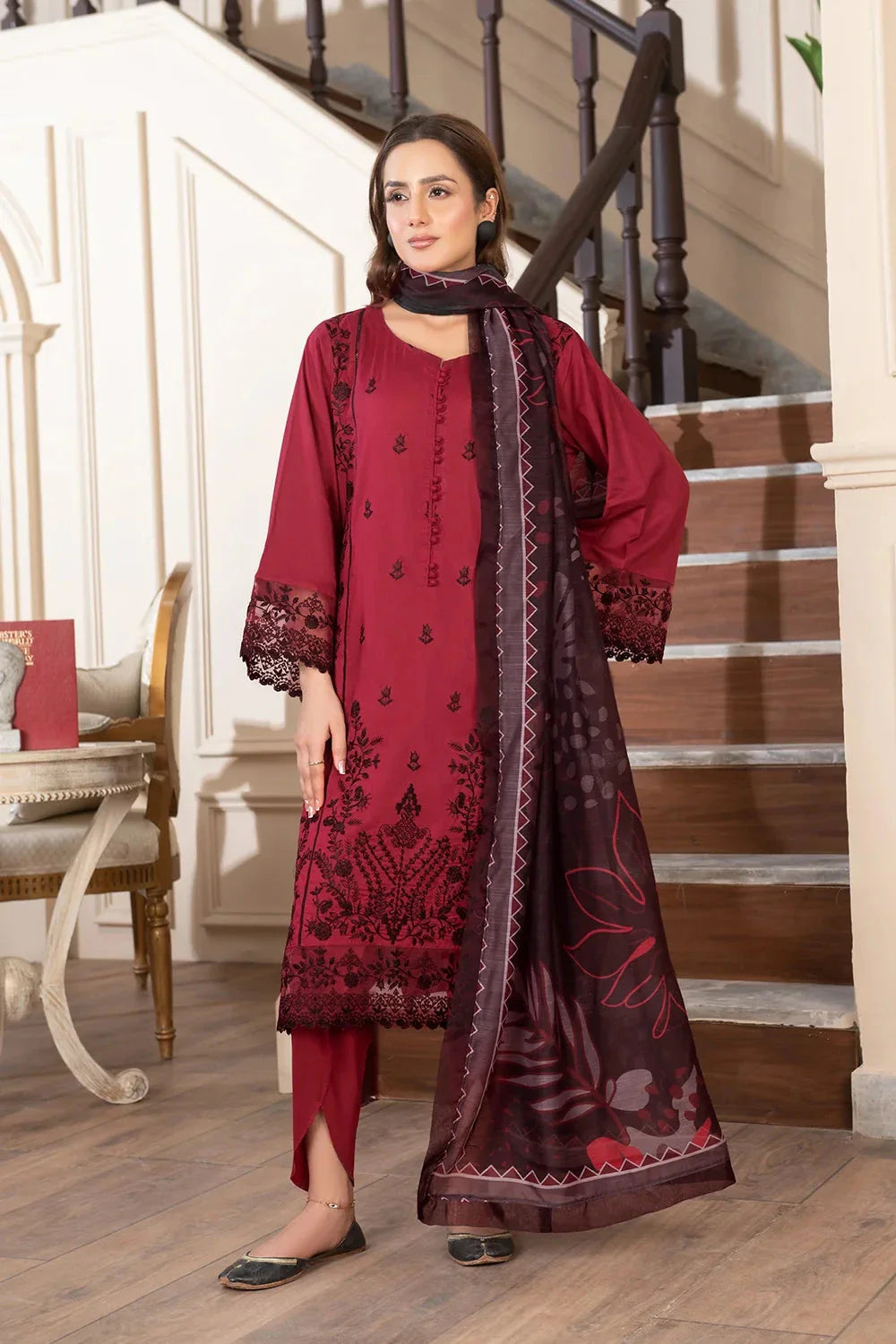 3PC Embroidered Unstitched Cambric Suit KCCE-3526 Embroidered KHAS STORES 