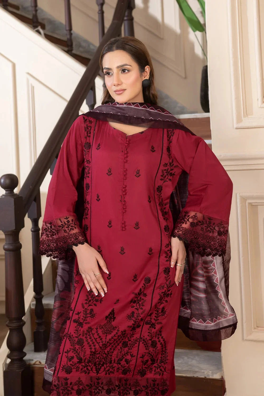 3PC Embroidered Unstitched Cambric Suit KCCE-3526 Embroidered KHAS STORES 
