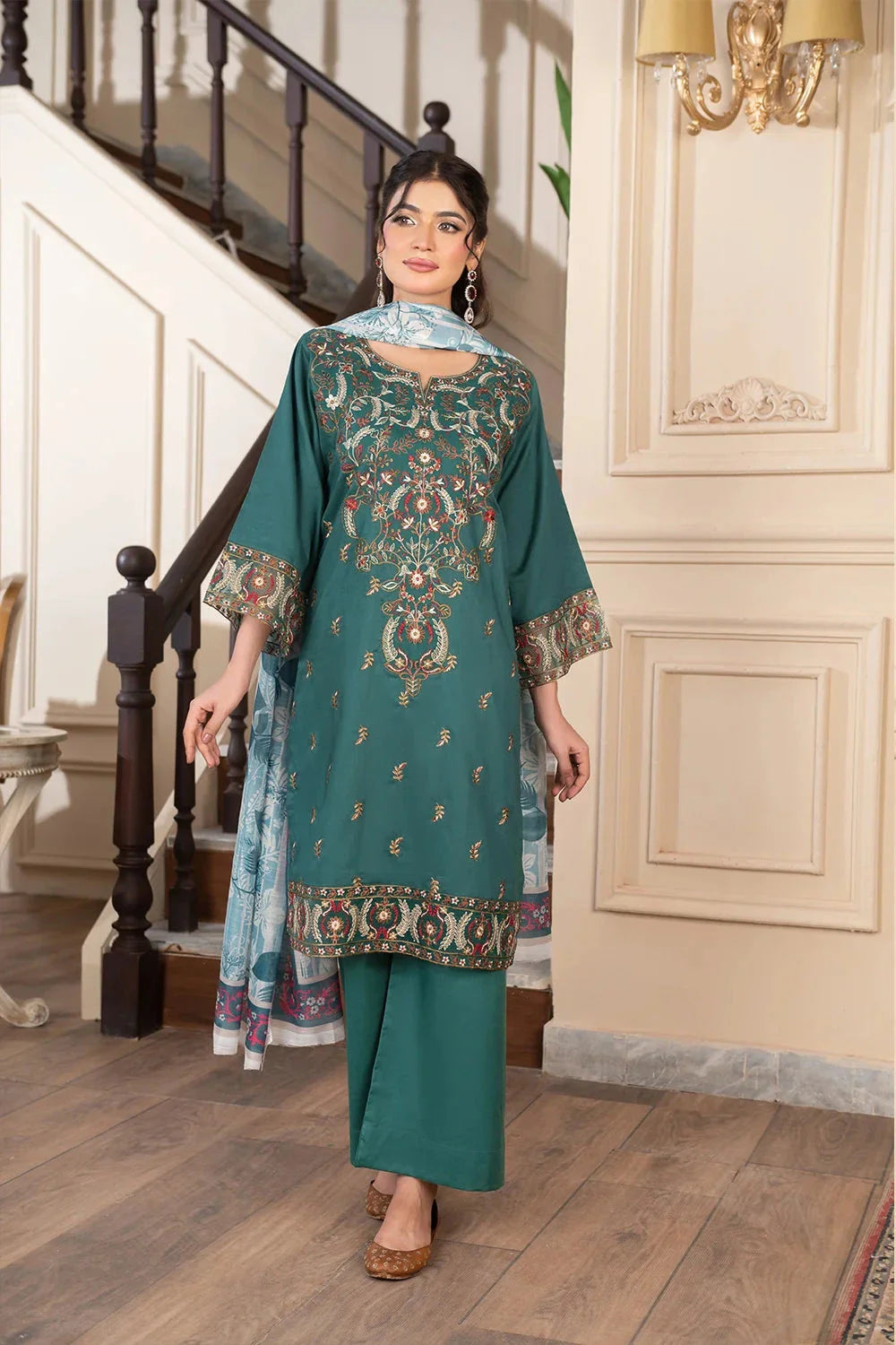 3PC Embroidered Unstitched Cambric Suit KCCE-3527 Embroidered KHAS STORES 