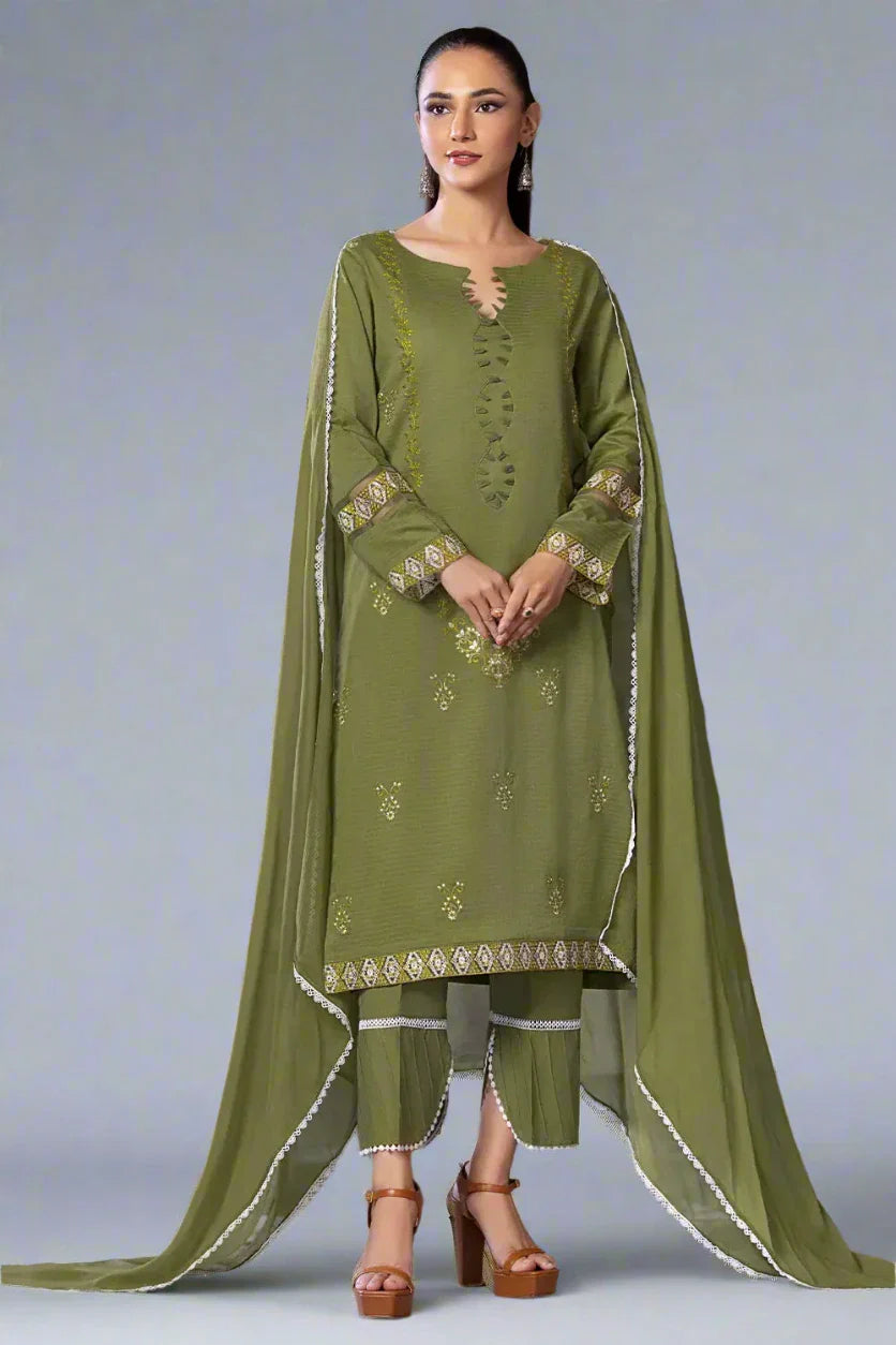 3PC Embroidered Unstitched Cambric Suit KSDE-2833 Embroidered KHAS STORES 