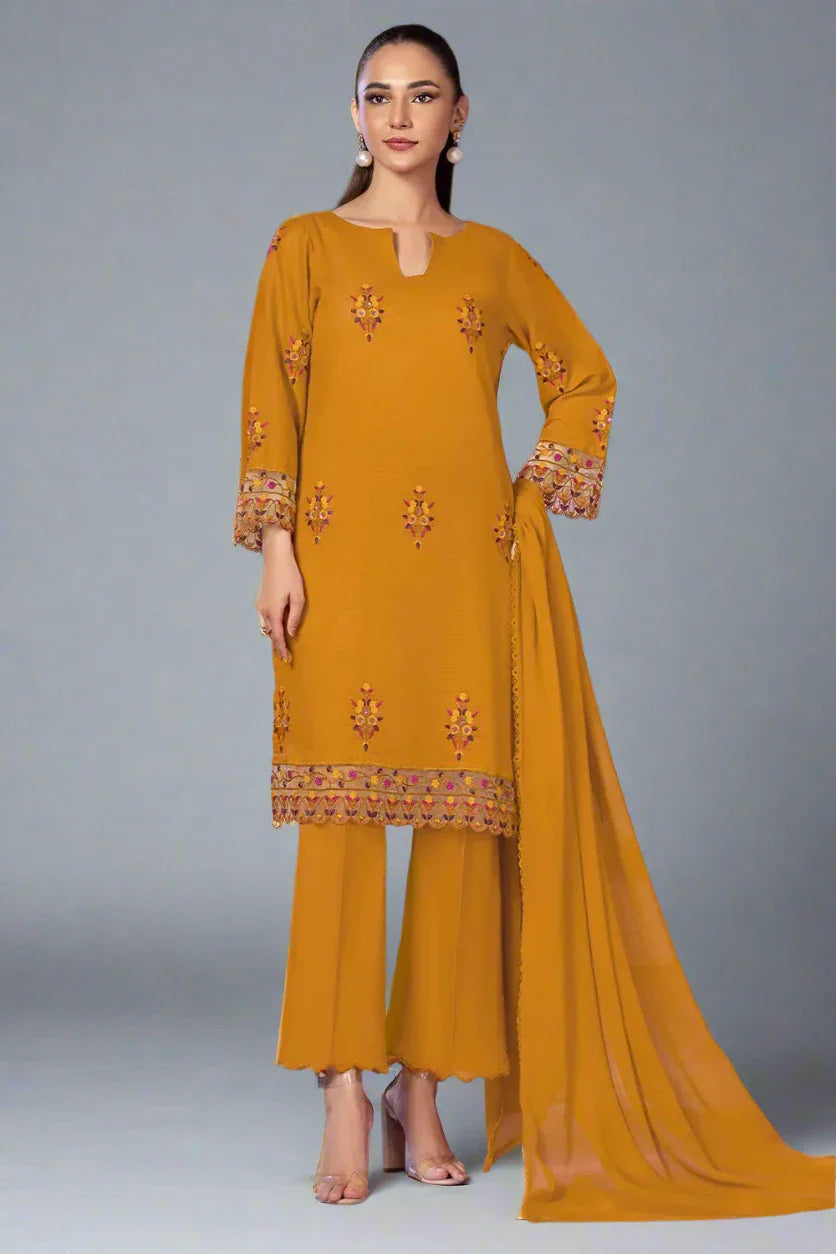 3PC Embroidered Unstitched Cambric Suit KSDE-2836 Embroidered KHAS STORES 