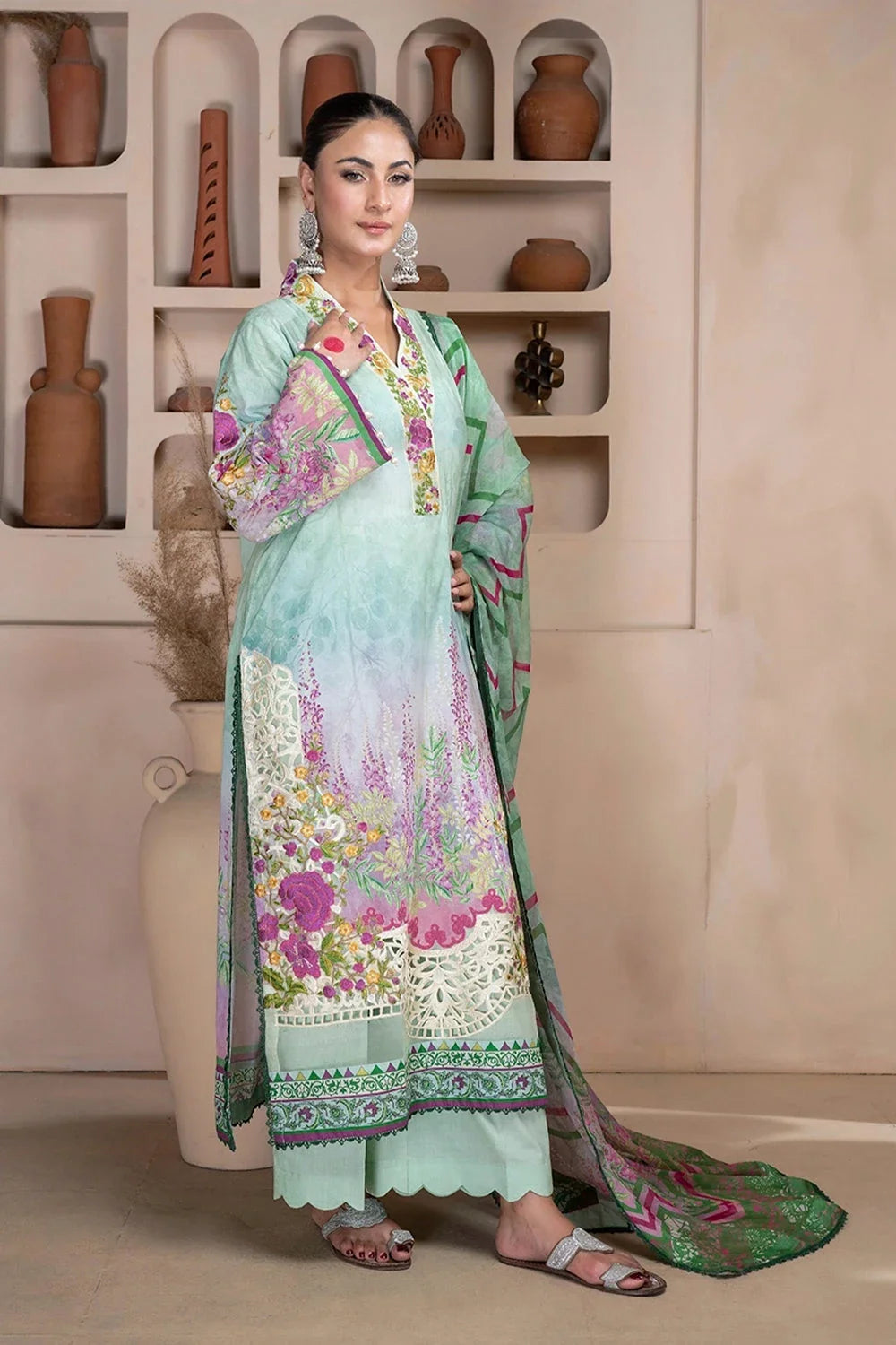 3PC Embroidered Unstitched Lawn Suit KC-3325 Embroidered KHAS STORES 