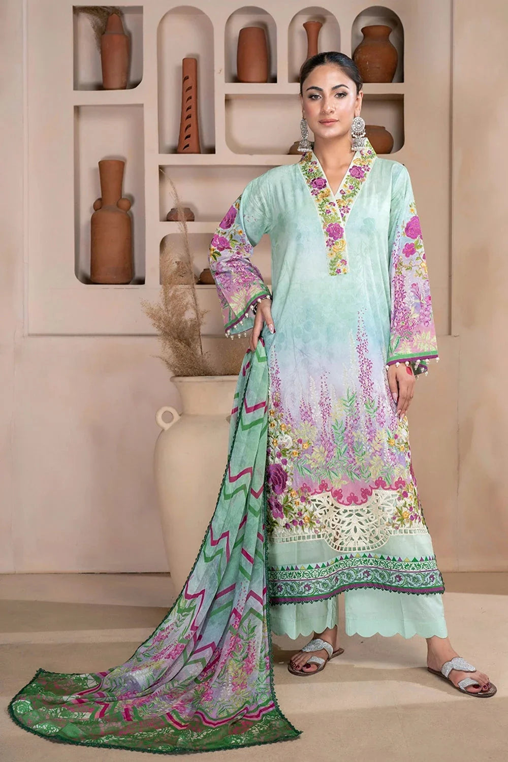 3PC Embroidered Unstitched Lawn Suit KC-3325 Embroidered KHAS STORES 