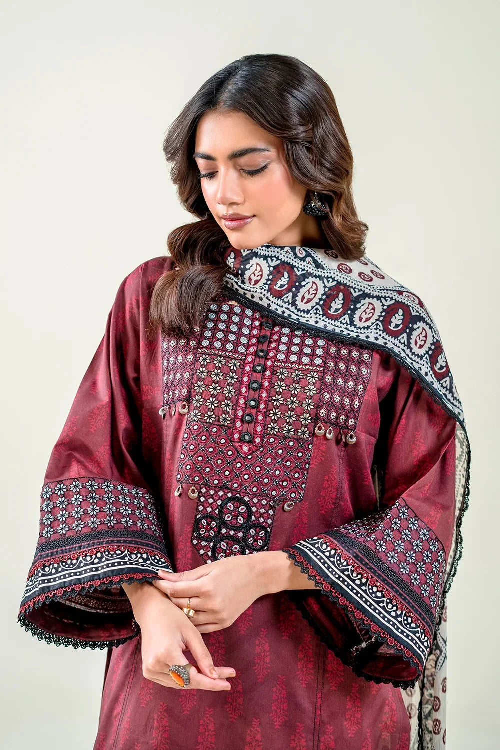 3PC Embroidered Unstitched Lawn Suit | KC-3776 Embroidered KHAS STORES 