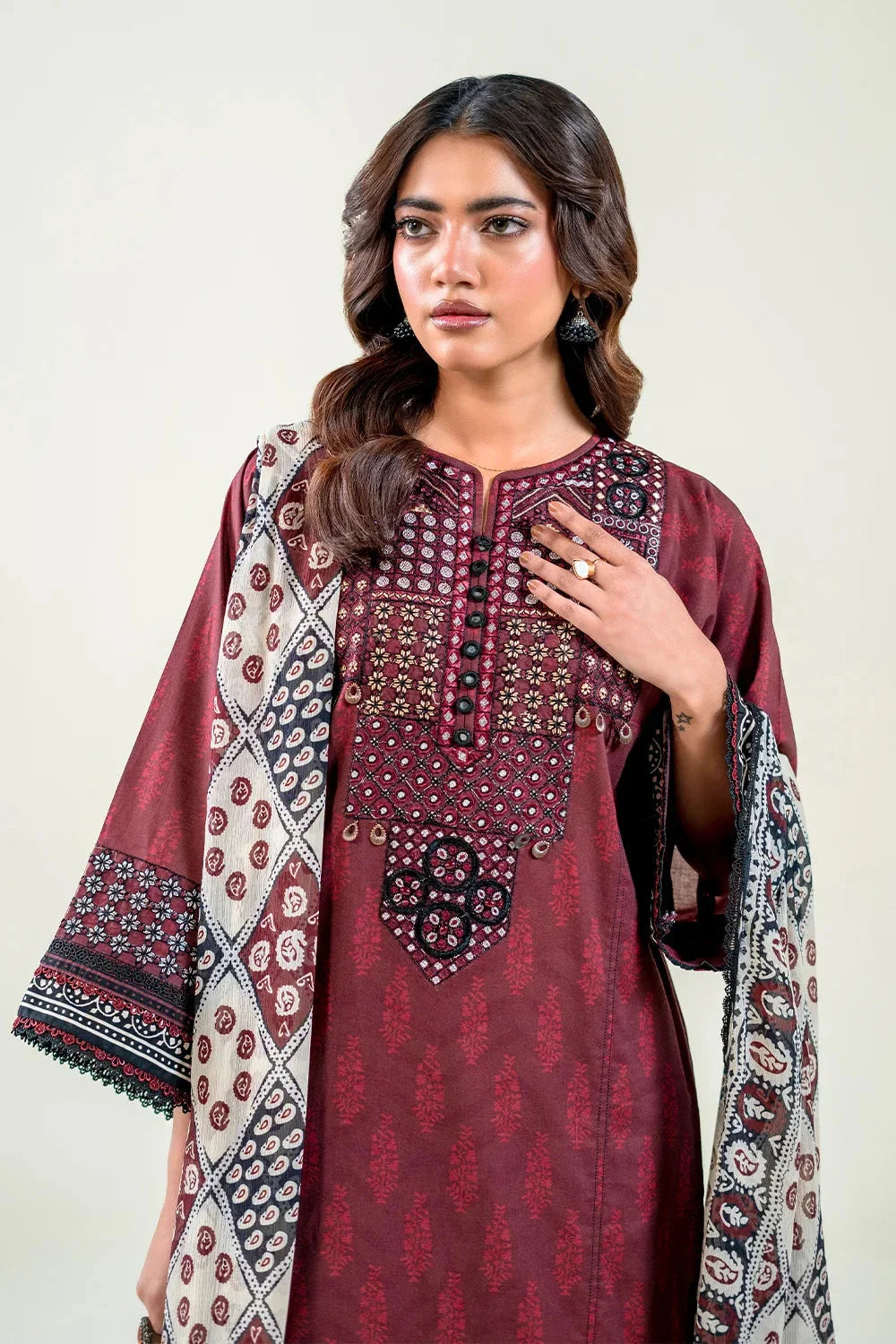 3PC Embroidered Unstitched Lawn Suit | KC-3776 Embroidered KHAS STORES 