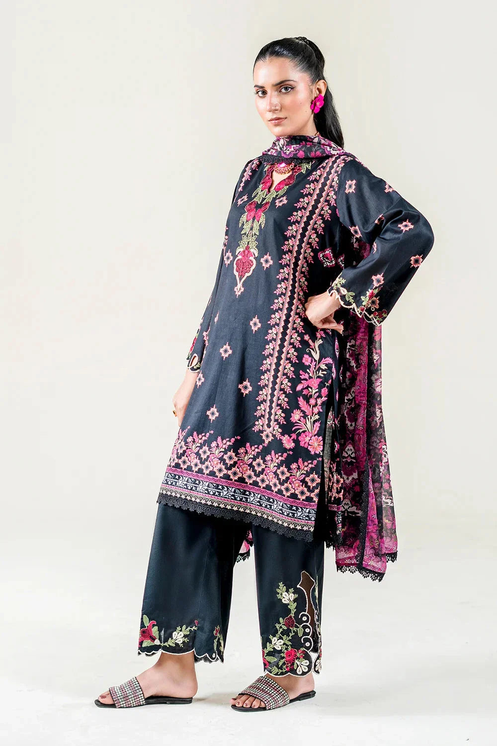 3PC Embroidered Unstitched Lawn Suit | KC-3777 Embroidered KHAS STORES 