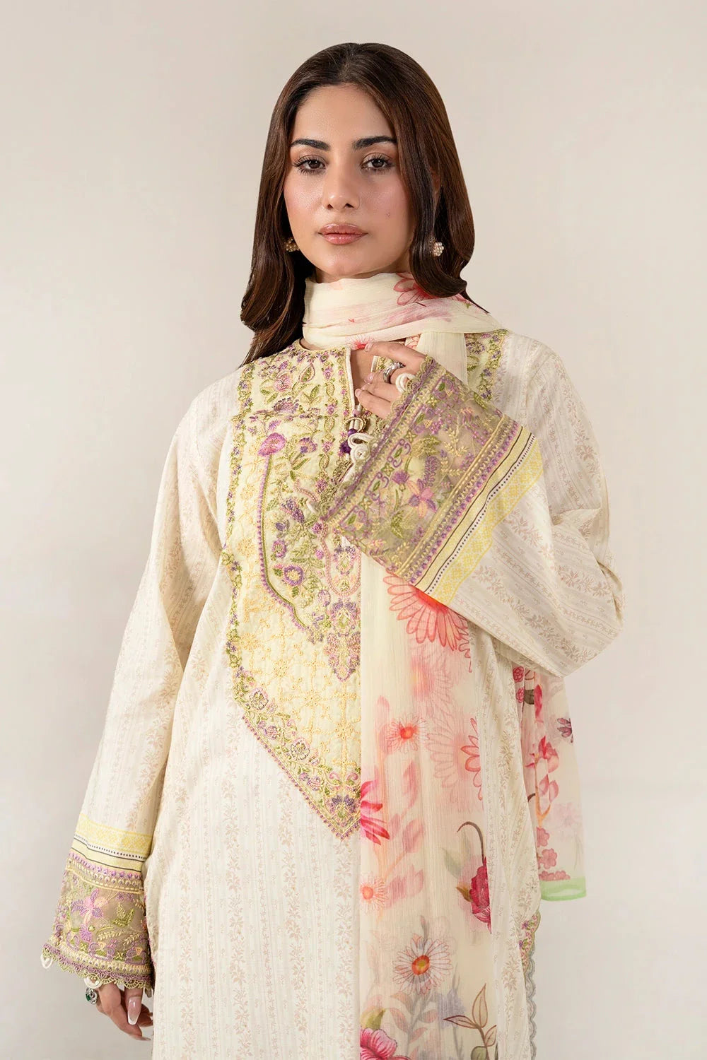 3PC Embroidered Unstitched Lawn Suit | KC-4009 Embroidered KHAS STORES 
