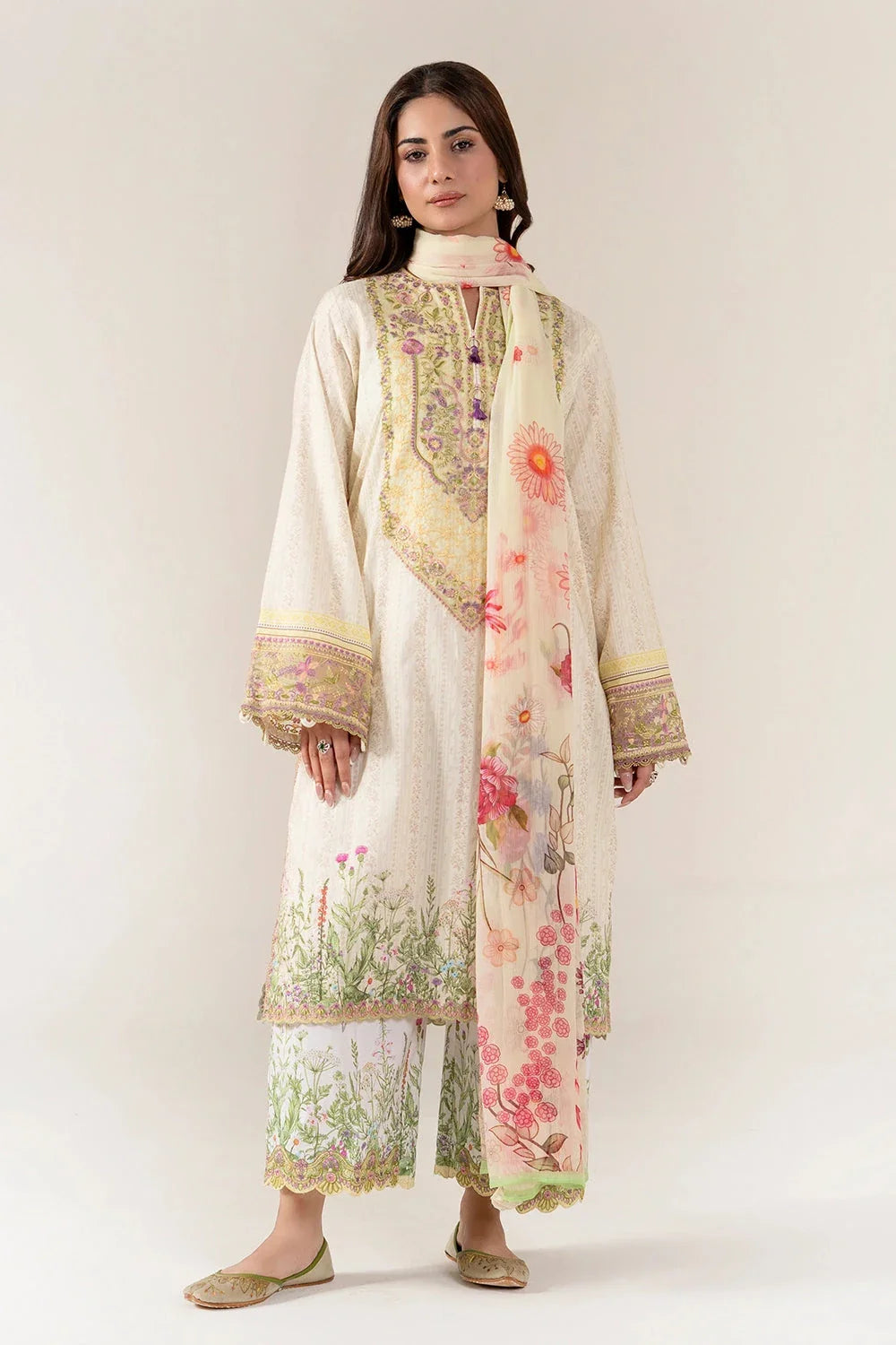 3PC Embroidered Unstitched Lawn Suit | KC-4009 Embroidered KHAS STORES 