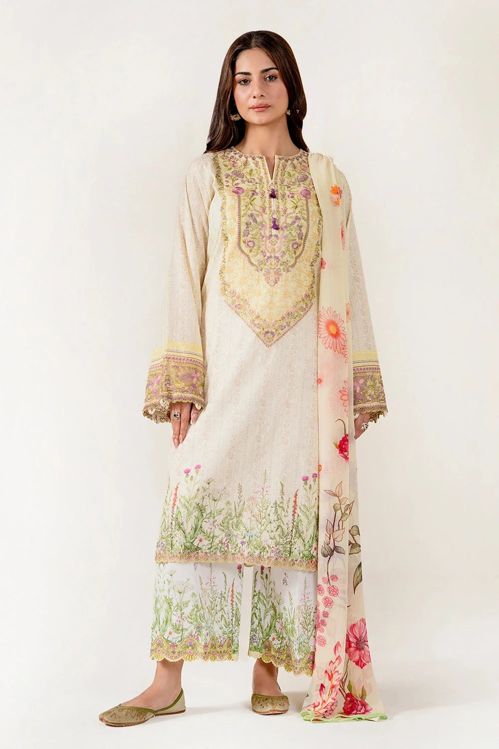 3PC Embroidered Unstitched Lawn Suit | KC-4009 Embroidered KHAS STORES 