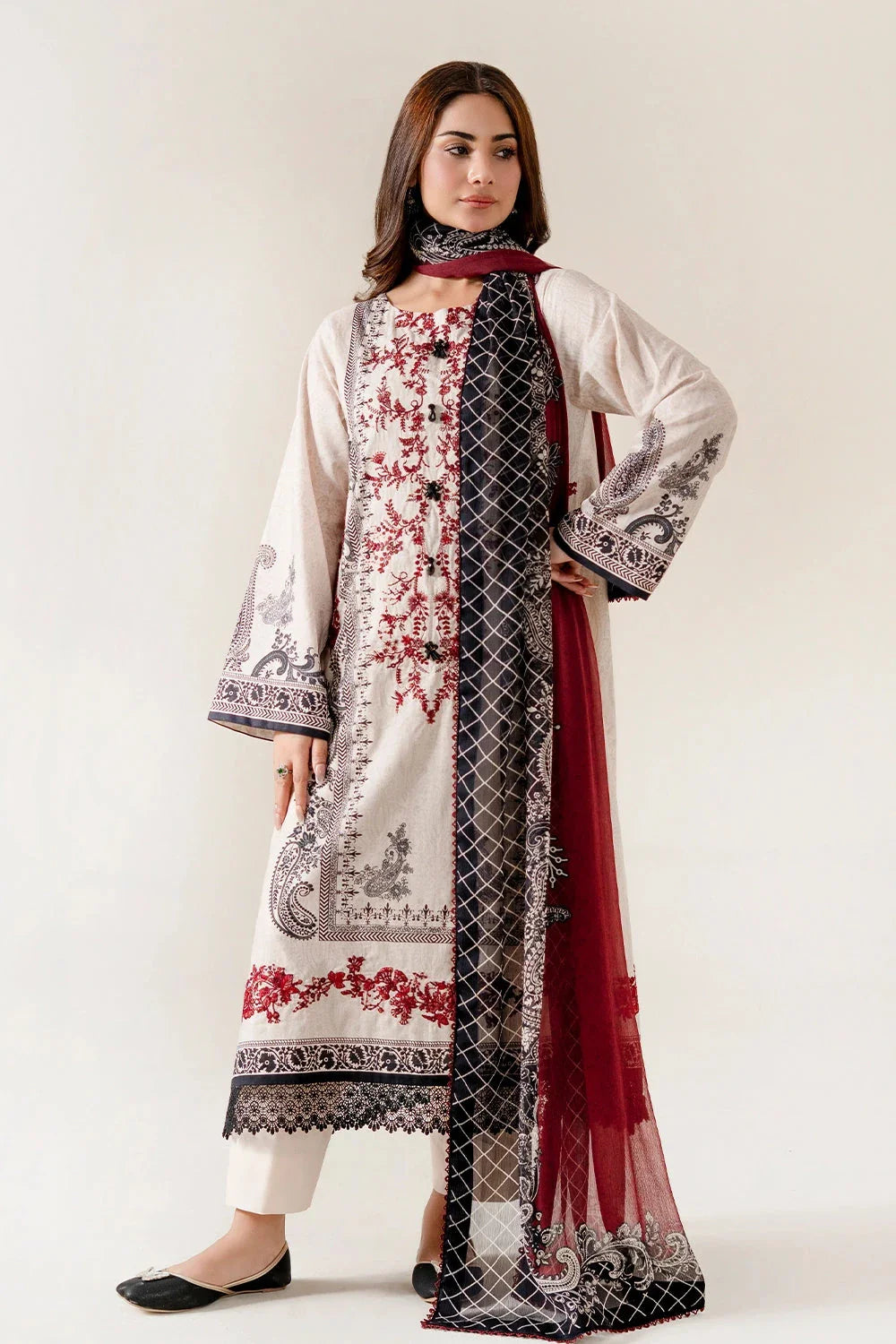 3PC Embroidered Unstitched Lawn Suit | KC-4011 Embroidered KHAS STORES 