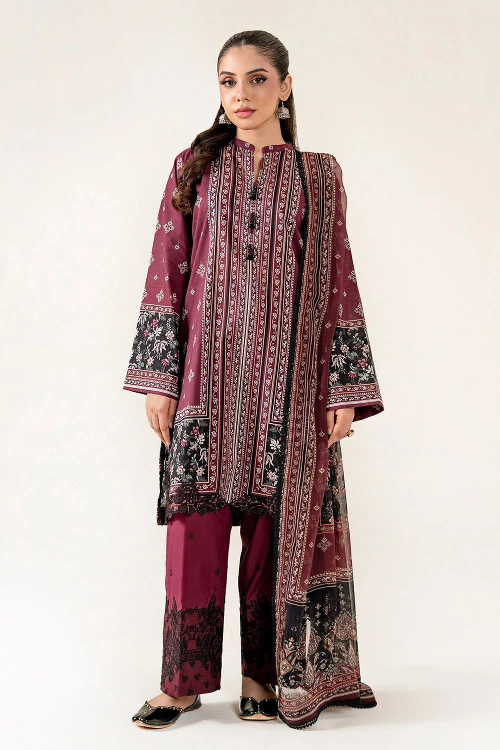 3PC Embroidered Unstitched Lawn Suit | KC-4012 Embroidered KHAS STORES 