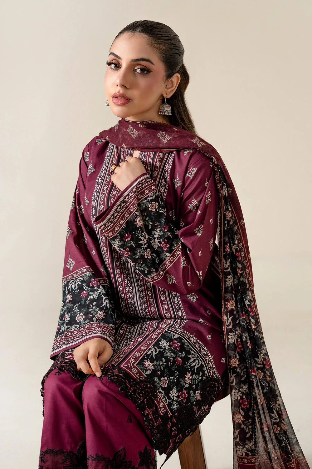 3PC Embroidered Unstitched Lawn Suit | KC-4012 Embroidered KHAS STORES 