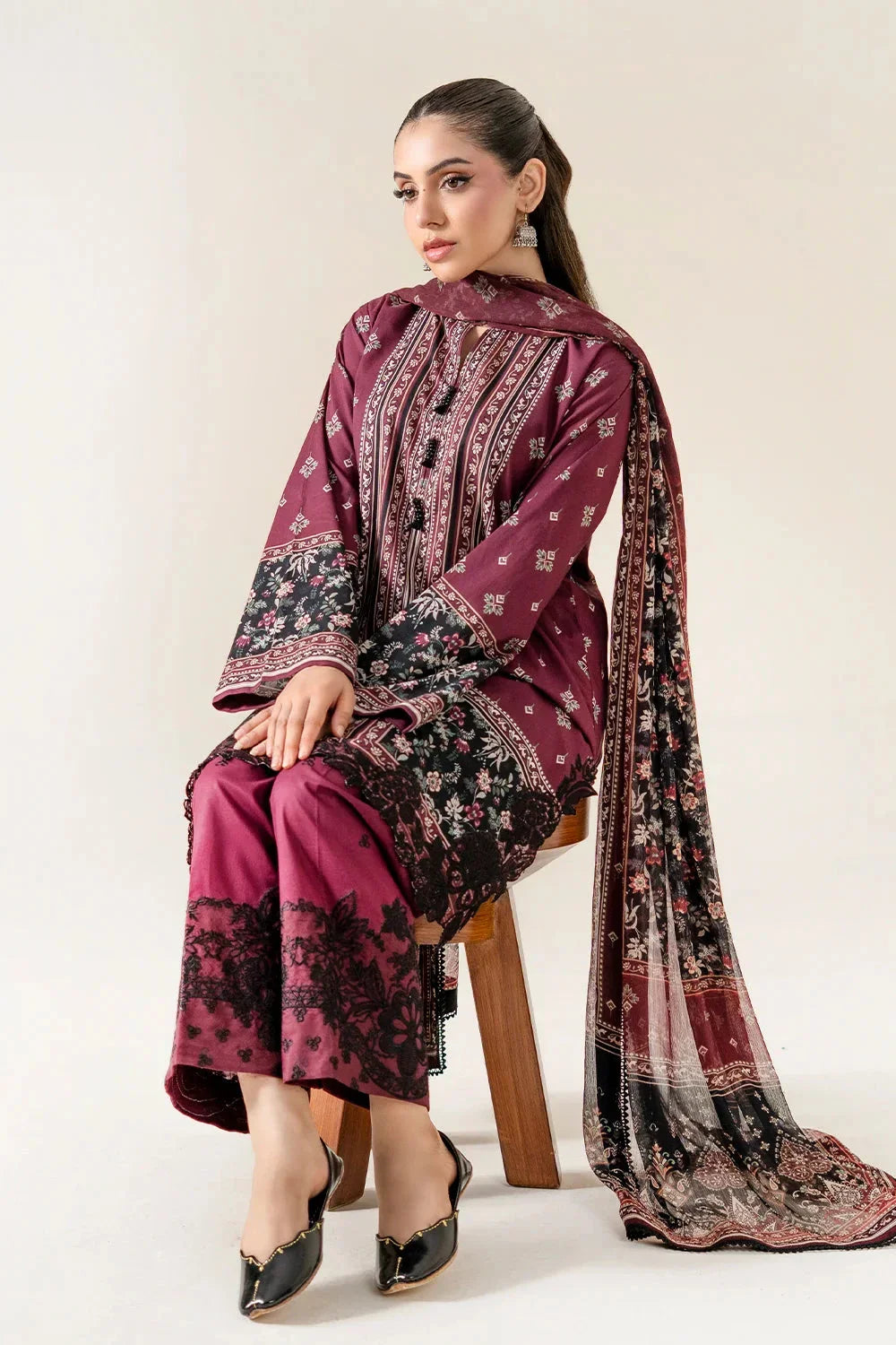 3PC Embroidered Unstitched Lawn Suit | KC-4012 Embroidered KHAS STORES 