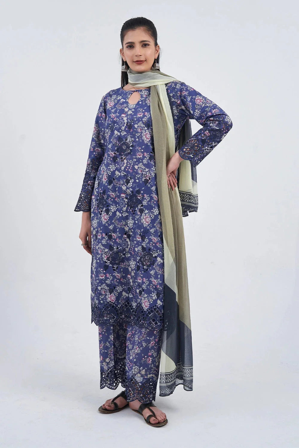 3PC Embroidered Unstitched Lawn Suit KCE-3220 Embroidered KHAS STORES 