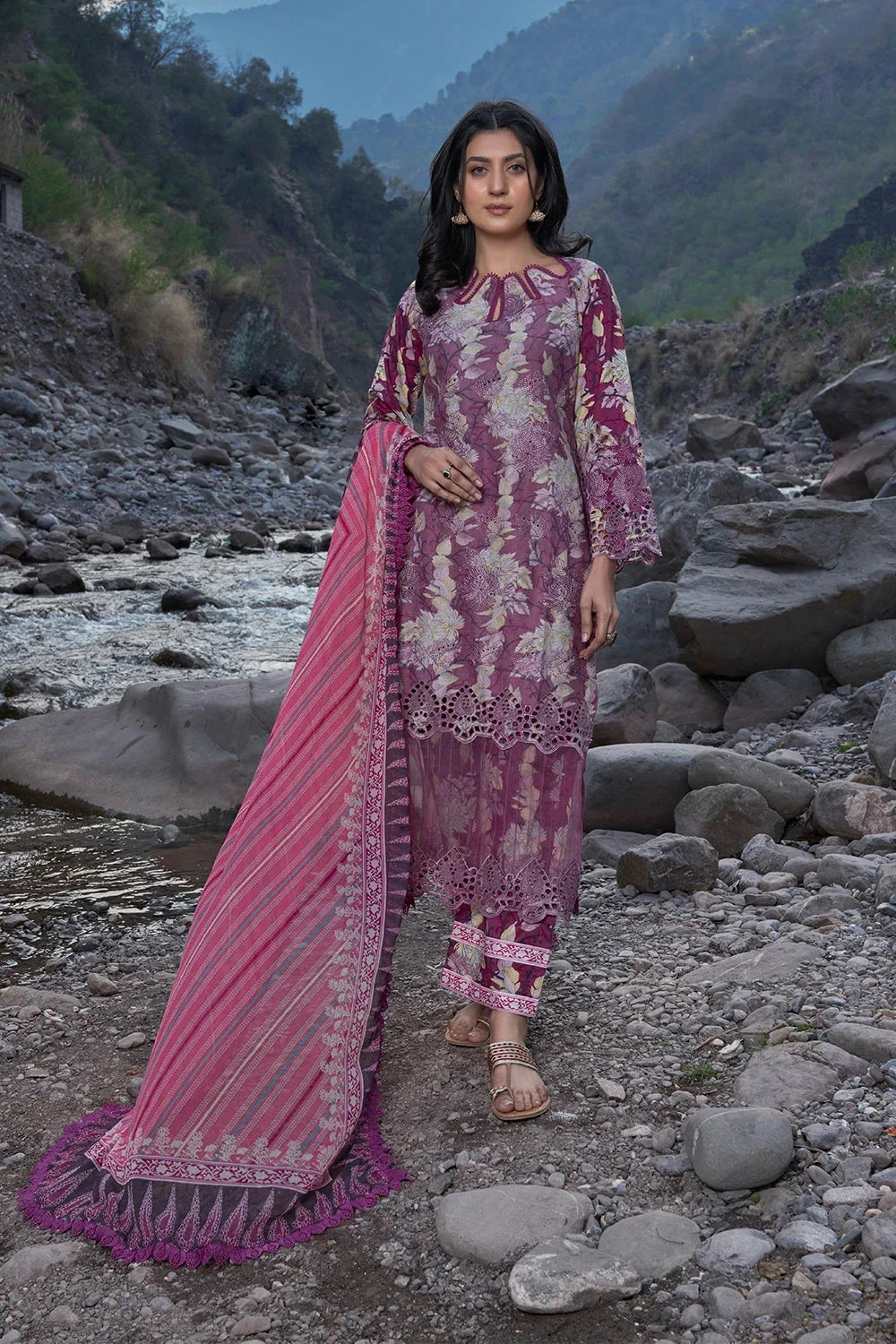 3PC Embroidered Unstitched Lawn Suit KCE-3221 Embroidered KHAS STORES 