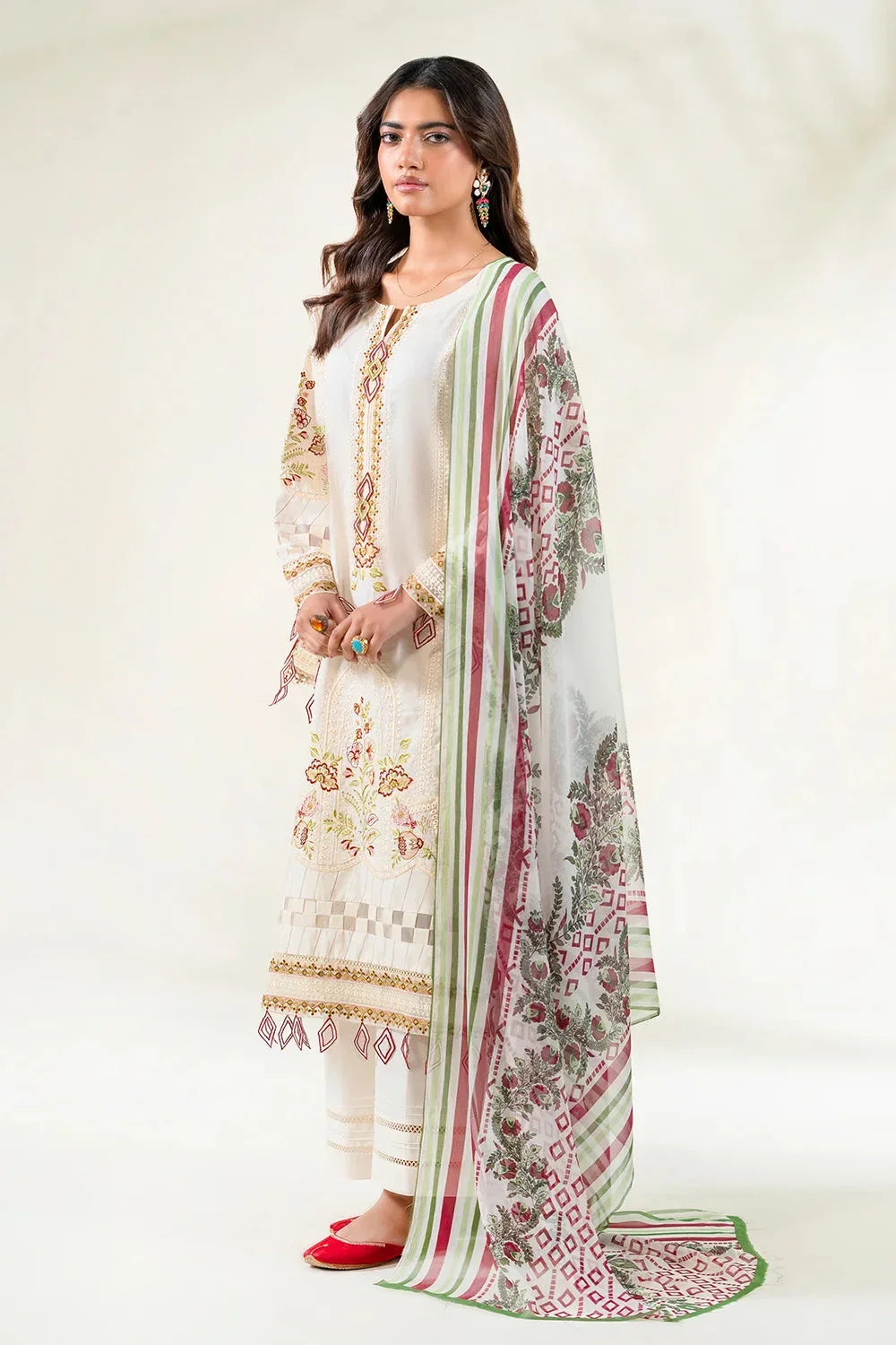 3PC Embroidered Unstitched Lawn Suit | KCE-3804 Embroidered KHAS STORES 