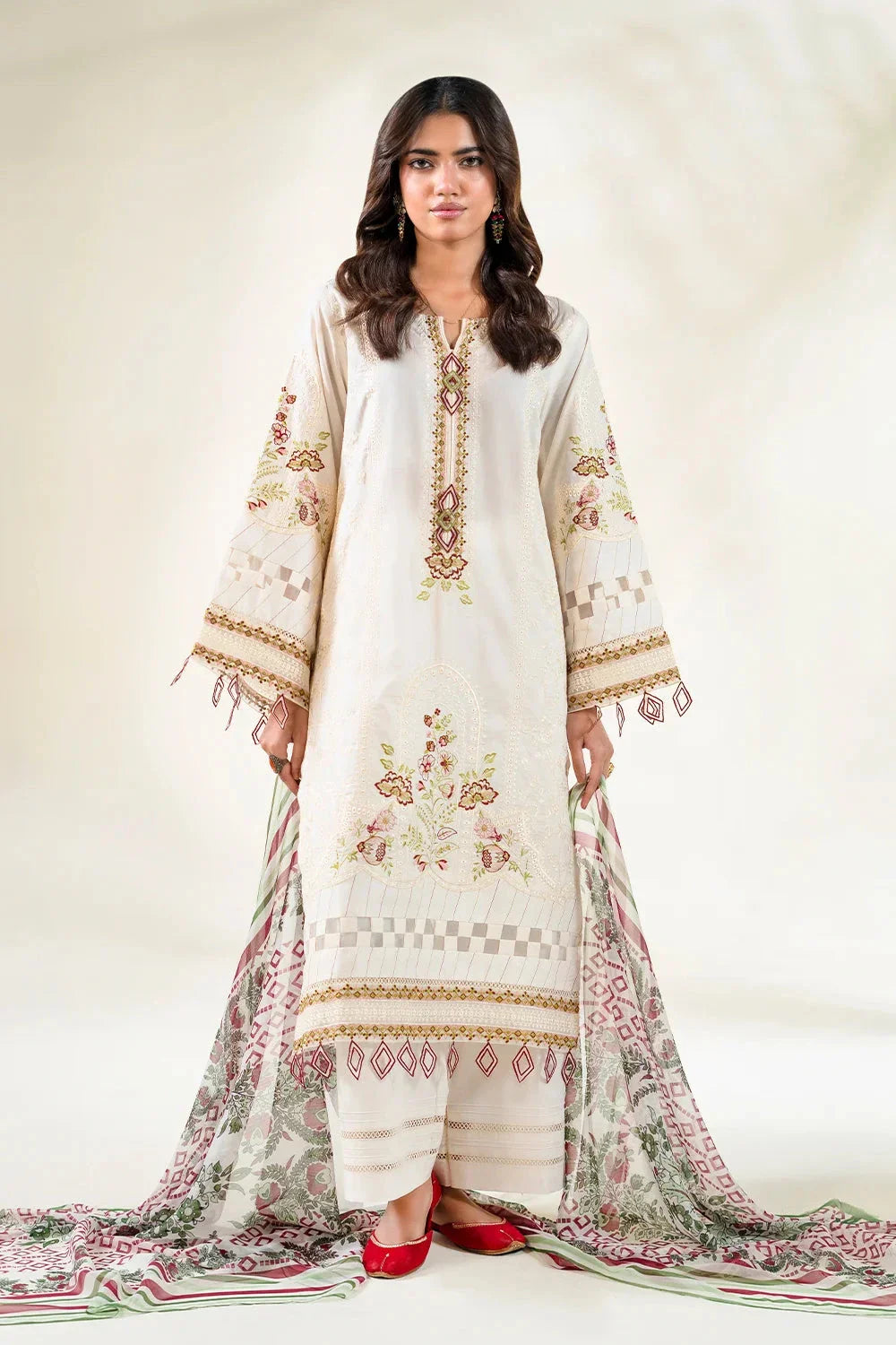 3PC Embroidered Unstitched Lawn Suit | KCE-3804 Embroidered KHAS STORES 