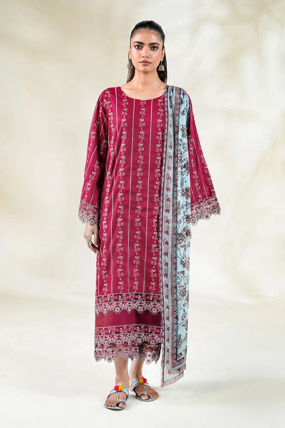 3PC Embroidered Unstitched Lawn Suit | KCE-3807 Embroidered KHAS STORES 
