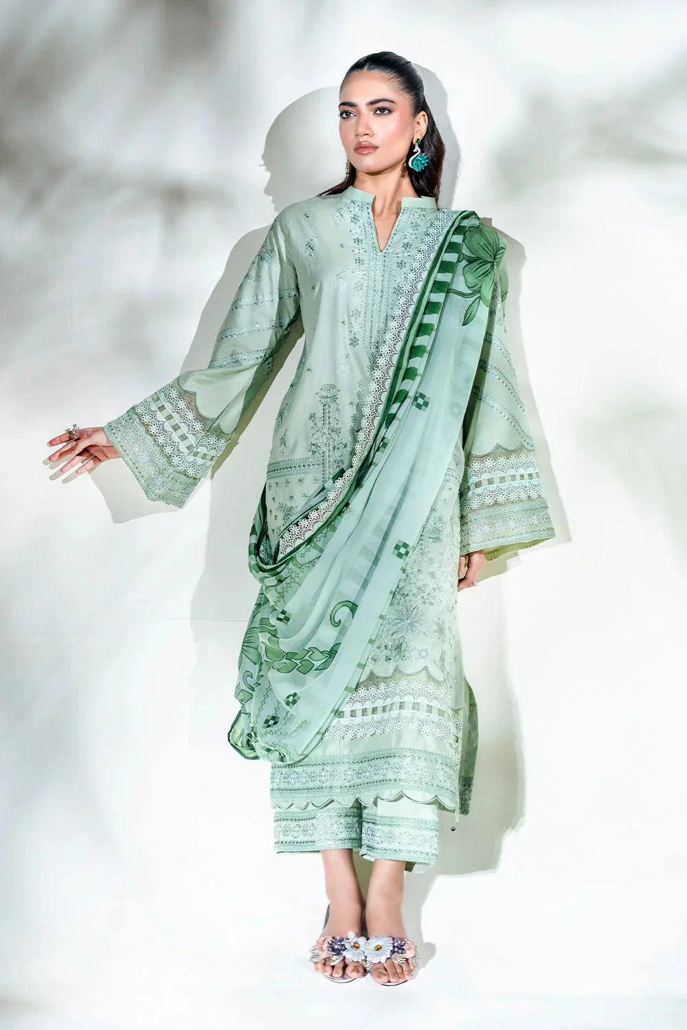3PC Embroidered Unstitched Lawn Suit | KCE-3808 Embroidered KHAS STORES 
