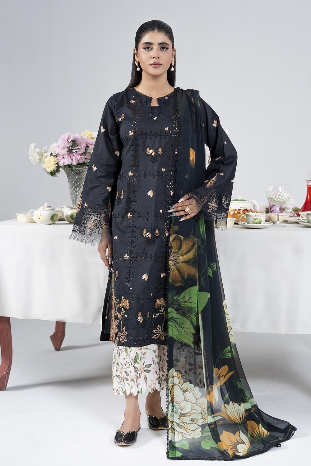 3PC Embroidered Unstitched Lawn Suit | KCE-4022 Embroidered KHAS STORES 