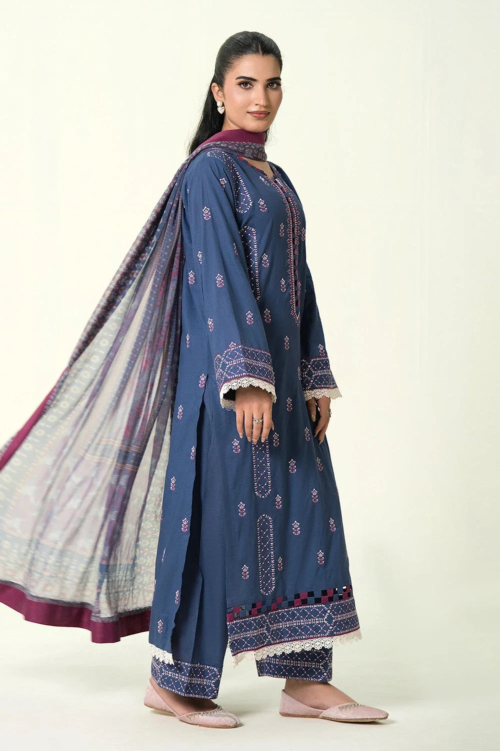 3PC Embroidered Unstitched Lawn Suit | KCE-4085 Embroidered KHAS STORES 
