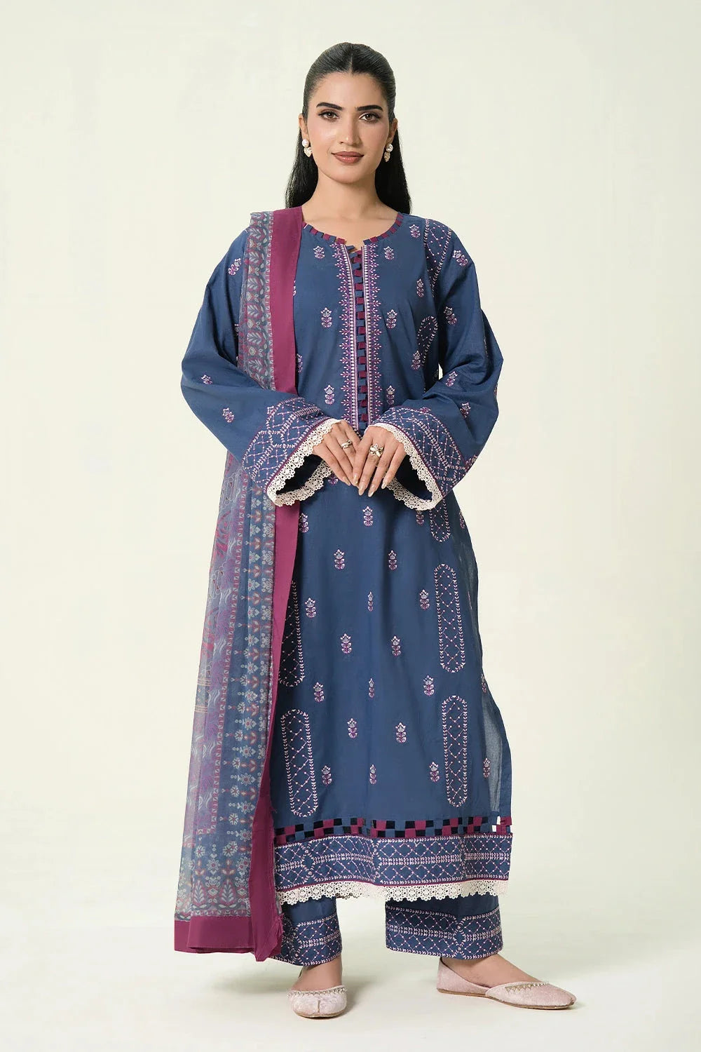 3PC Embroidered Unstitched Lawn Suit | KCE-4085 Embroidered KHAS STORES 