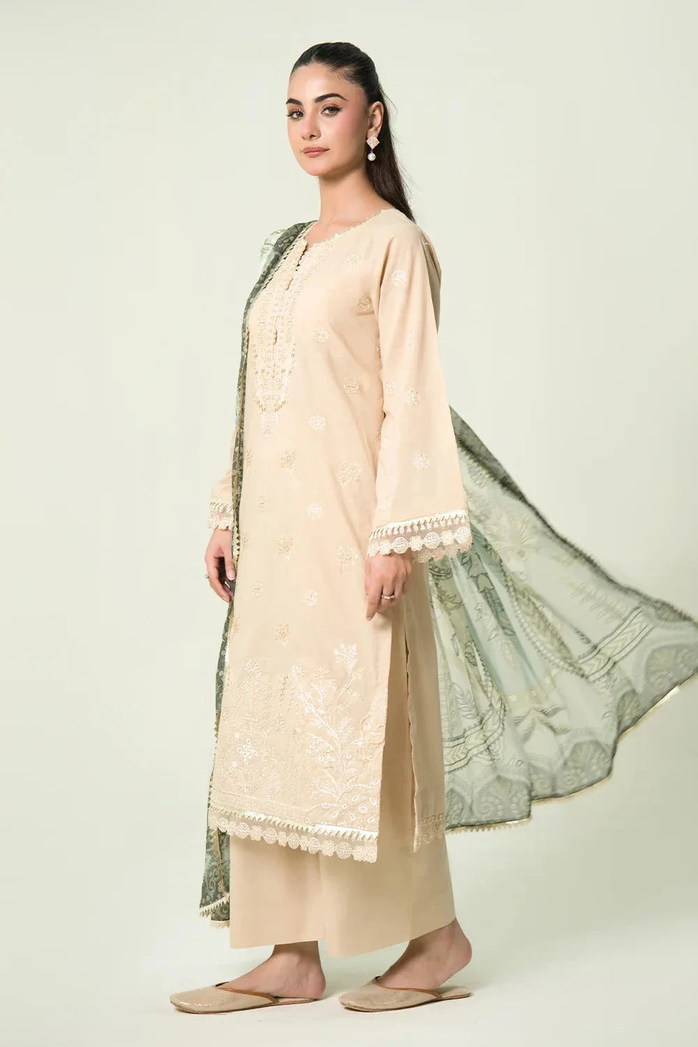 3PC Embroidered Unstitched Lawn Suit | KCE-4087 Embroidered KHAS STORES 