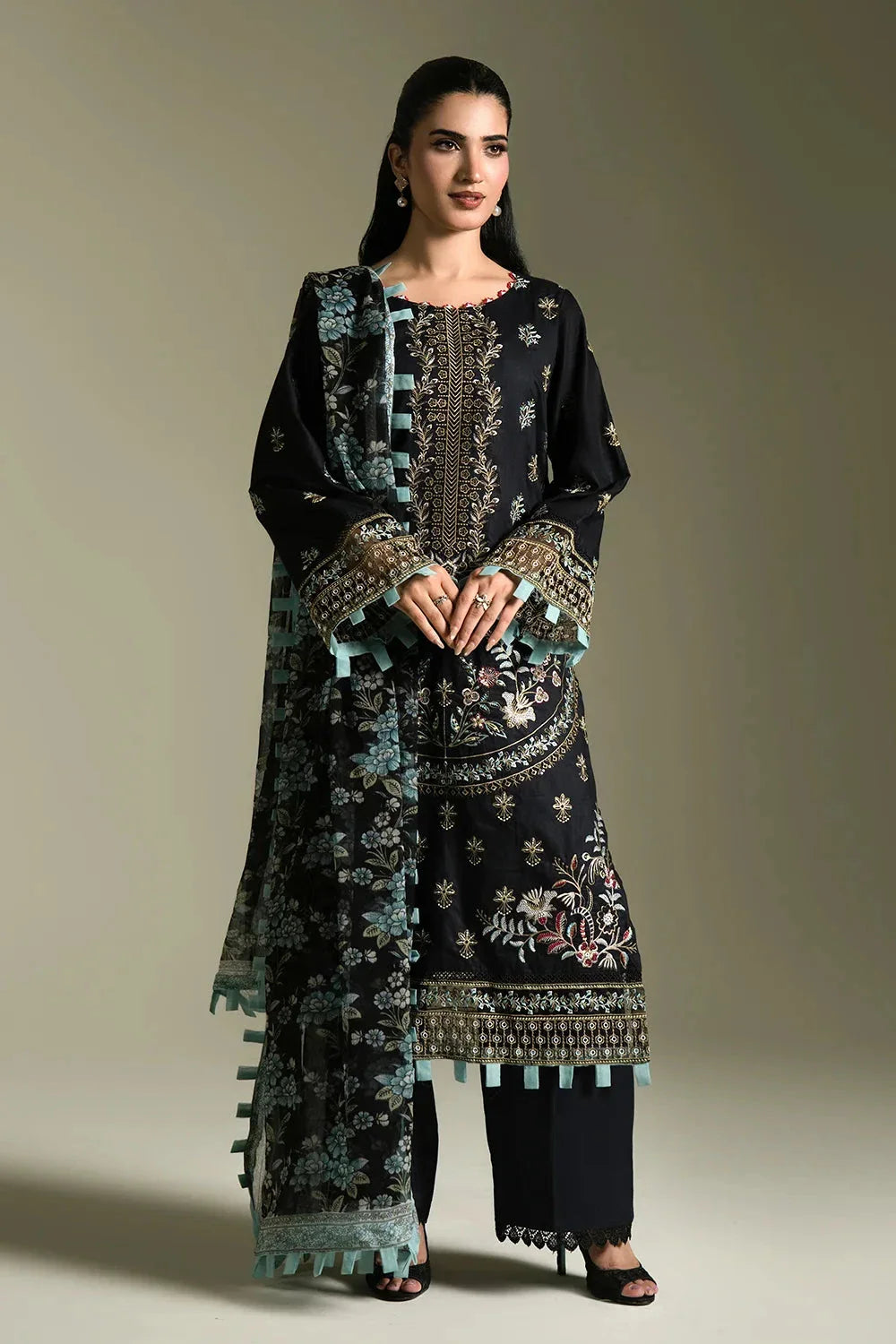 3PC Embroidered Unstitched Lawn Suit | KCE-4088 Embroidered KHAS STORES 