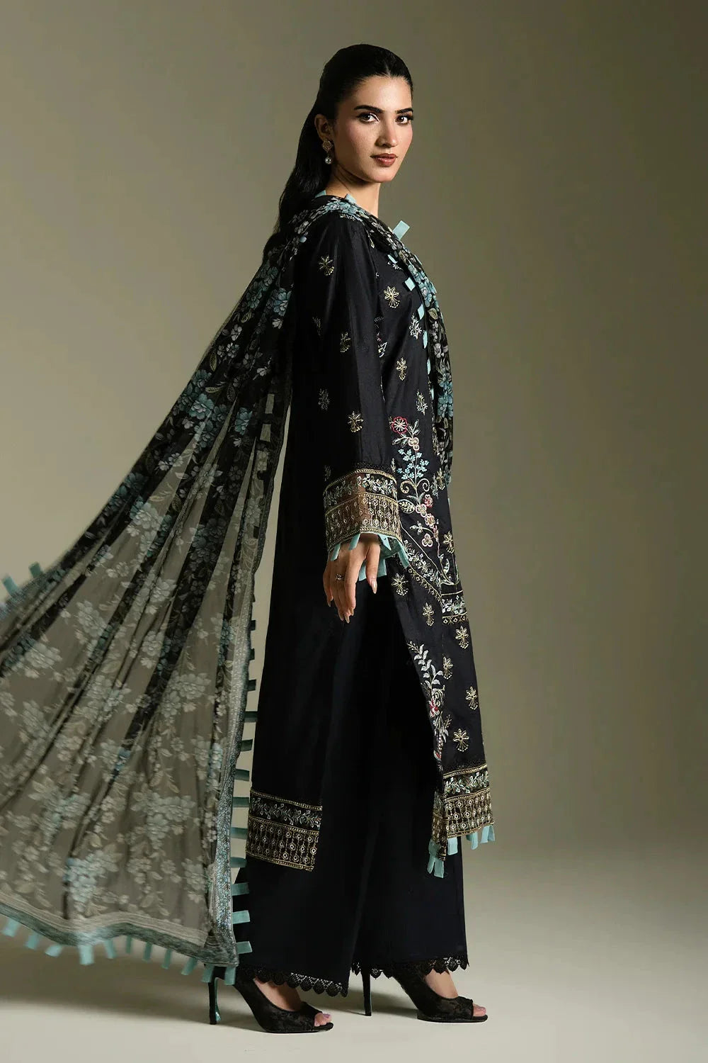 3PC Embroidered Unstitched Lawn Suit | KCE-4088 Embroidered KHAS STORES 