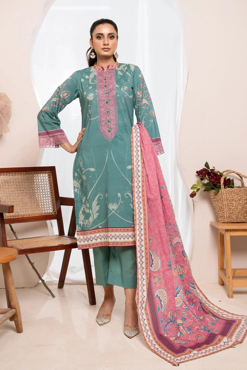 3PC Embroidered Unstitched Lawn Suit KL-3207 Embroidered KHAS STORES 