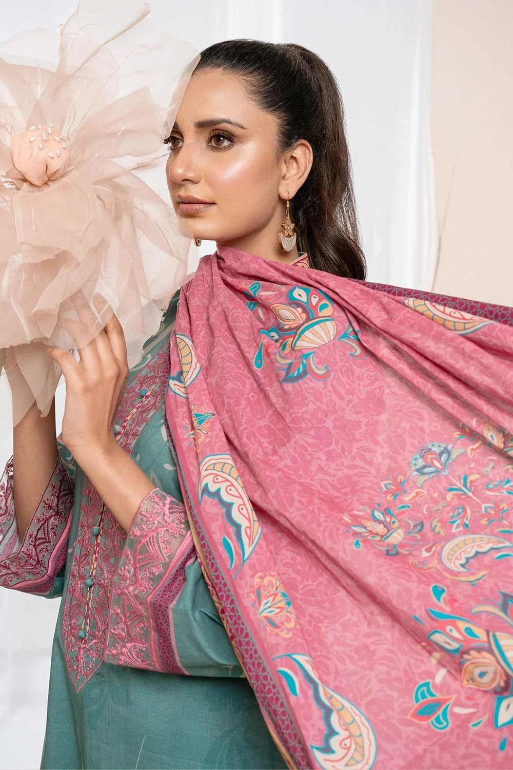 3PC Embroidered Unstitched Lawn Suit KL-3207 Embroidered KHAS STORES 