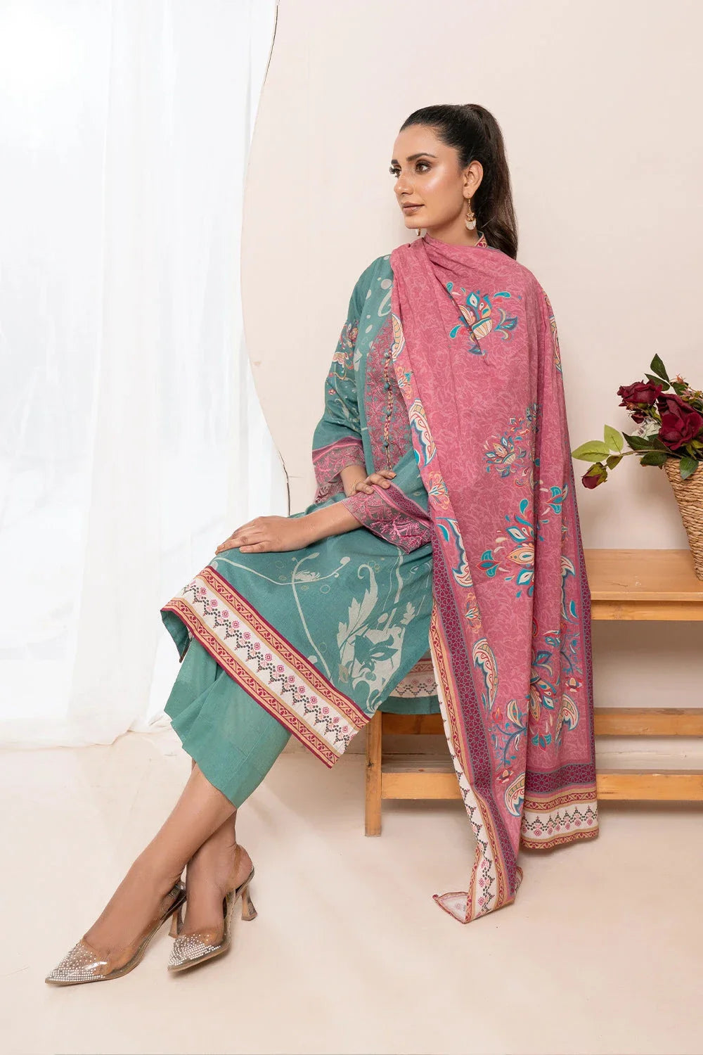 3PC Embroidered Unstitched Lawn Suit KL-3207 Embroidered KHAS STORES 