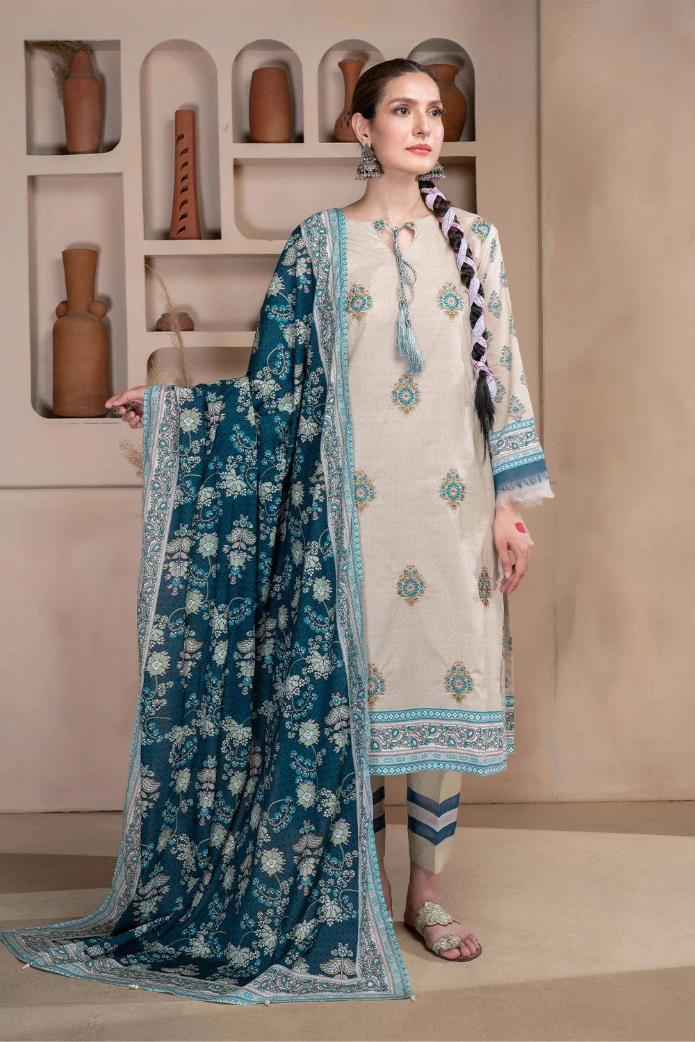 3PC Embroidered Unstitched Lawn Suit KL-3309 Embroidered KHAS STORES 