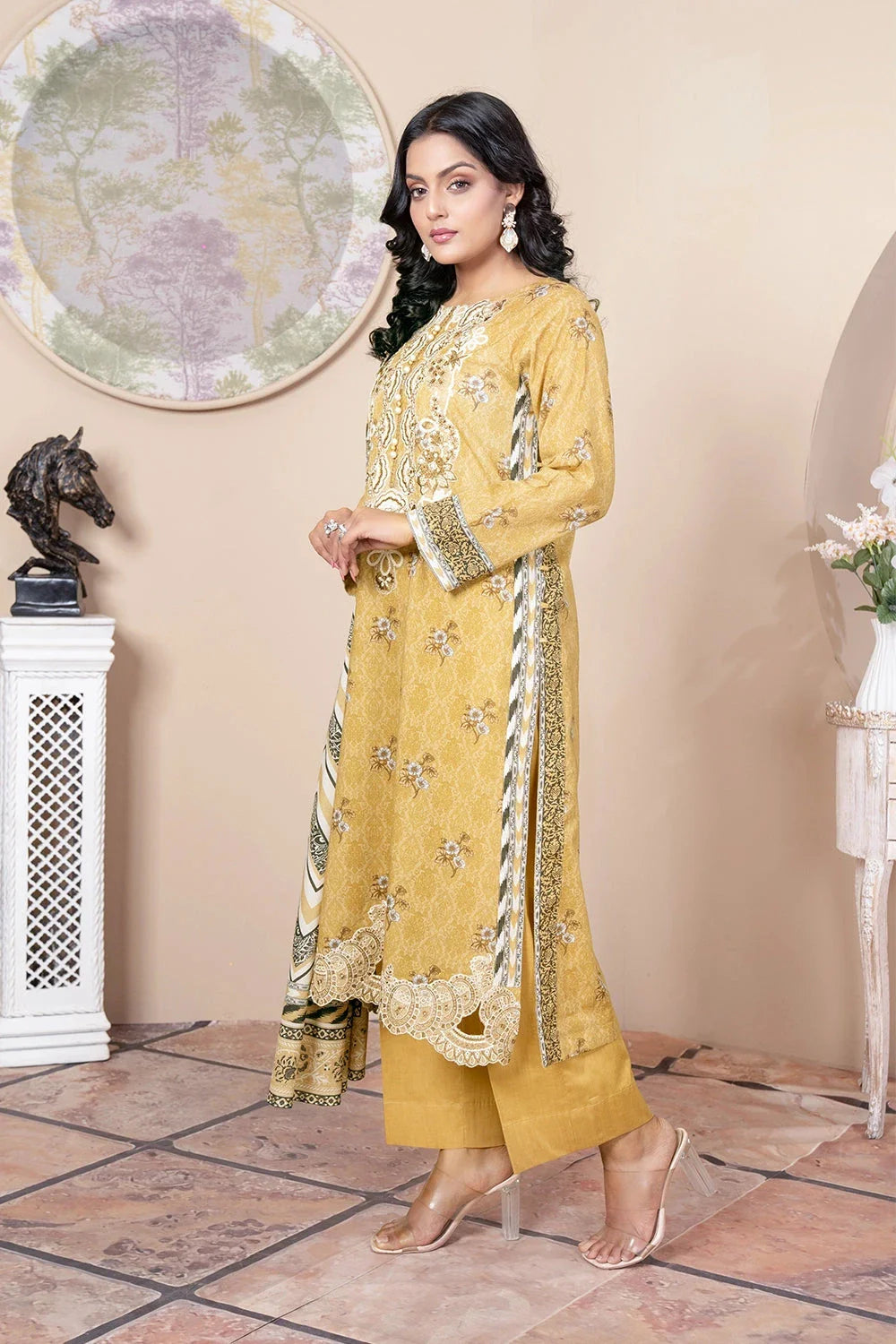 3PC Embroidered Unstitched Lawn Suit KL-3429 Embroidered KHAS STORES 
