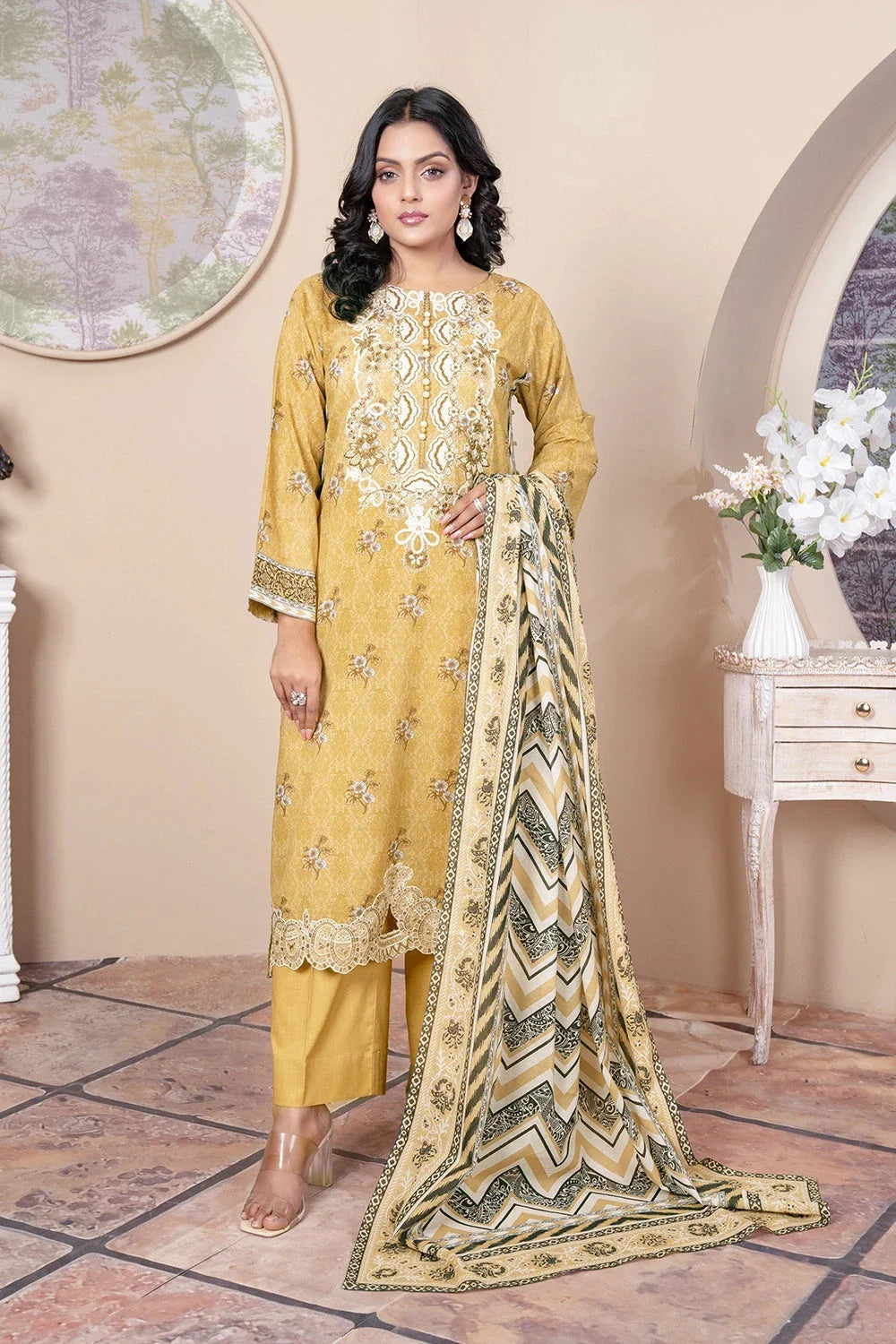 3PC Embroidered Unstitched Lawn Suit KL-3429 Embroidered KHAS STORES 