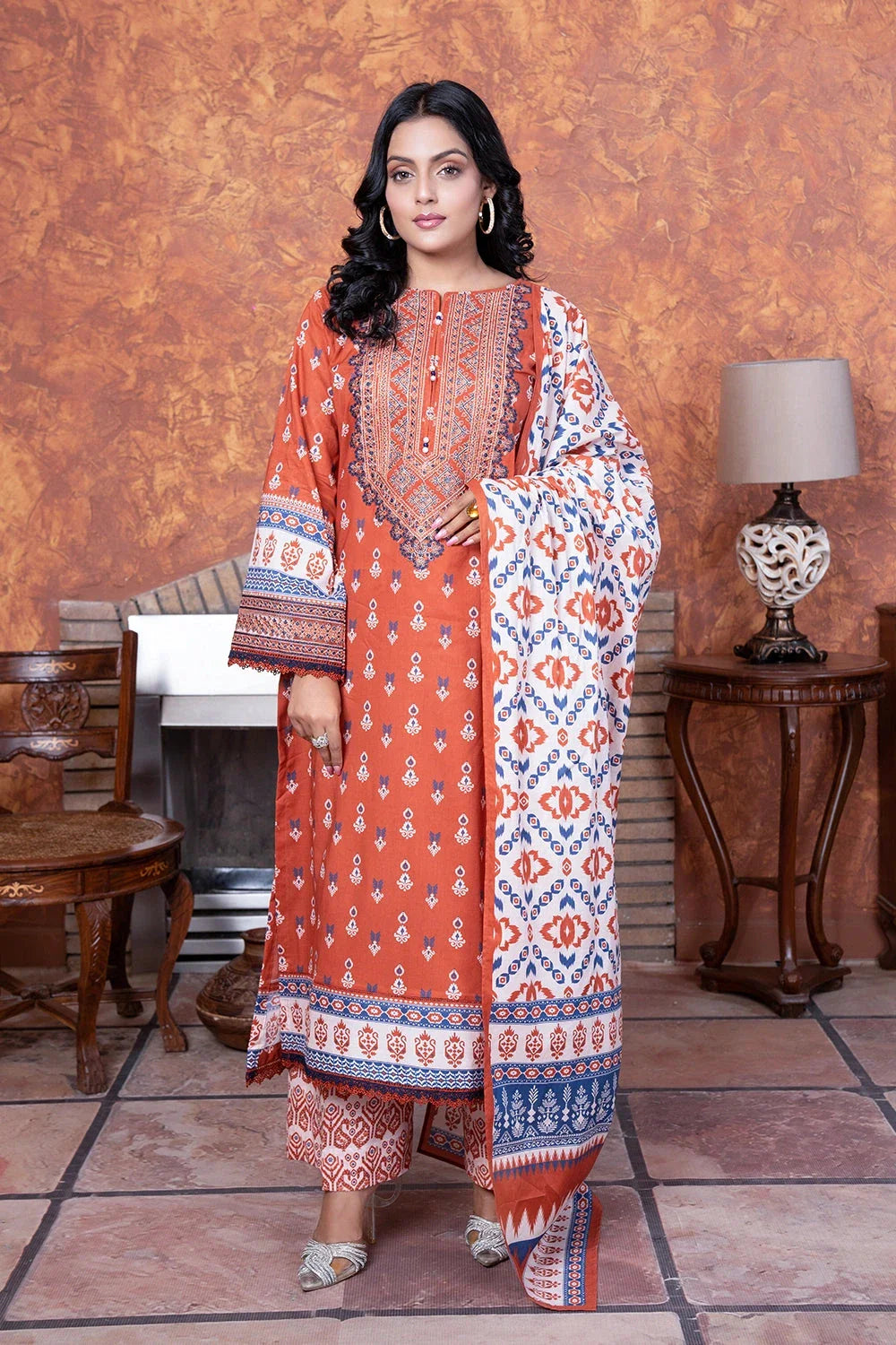 3PC Embroidered Unstitched Lawn Suit KL-3432 Embroidered KHAS STORES 