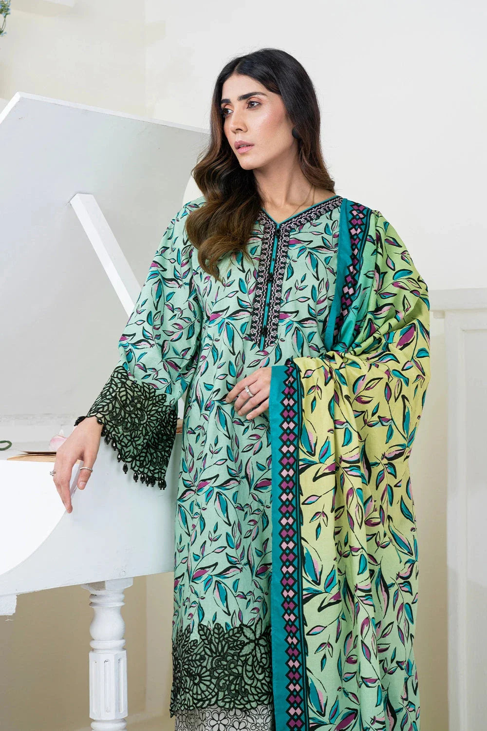 3PC Embroidered Unstitched Lawn Suit KL-3433 Embroidered KHAS STORES 