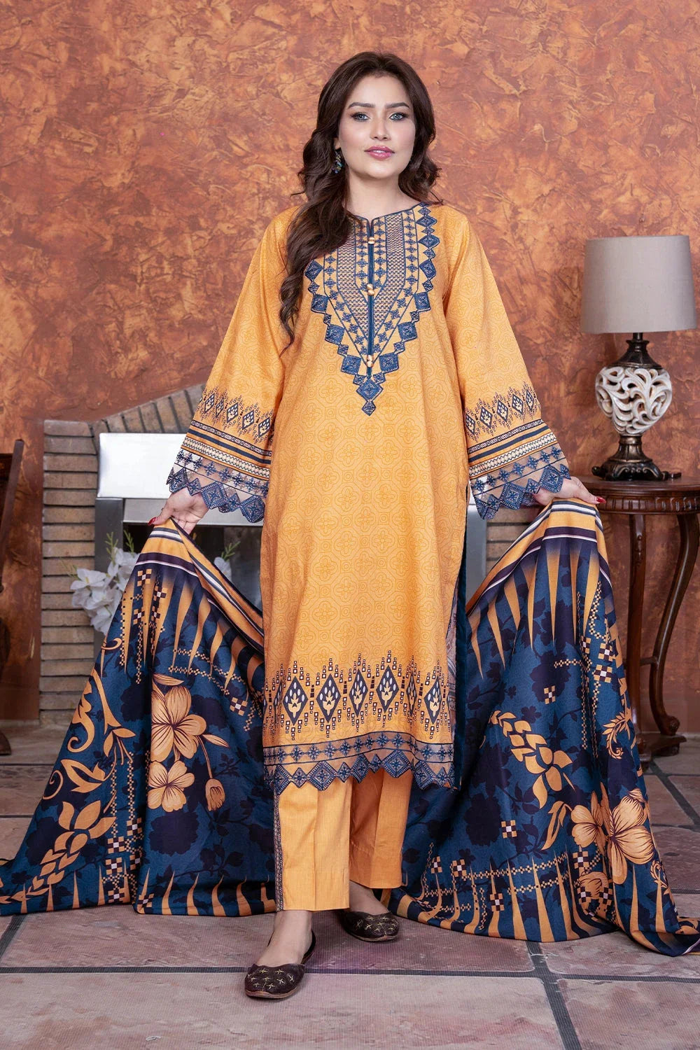 3PC Embroidered Unstitched Lawn Suit KL-3498 Embroidered KHAS STORES 