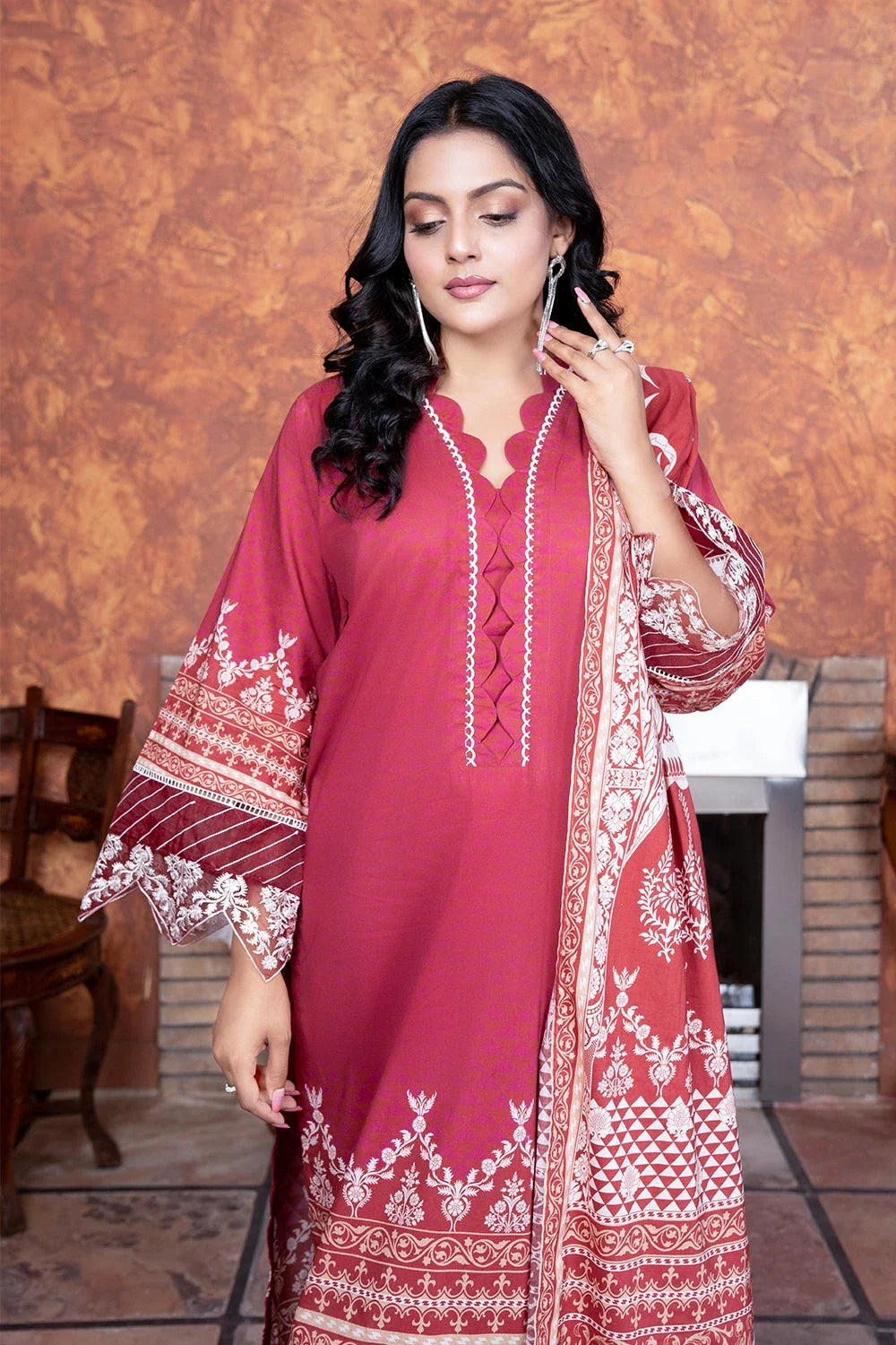 3PC Embroidered Unstitched Lawn Suit KL-3499 Embroidered KHAS STORES 