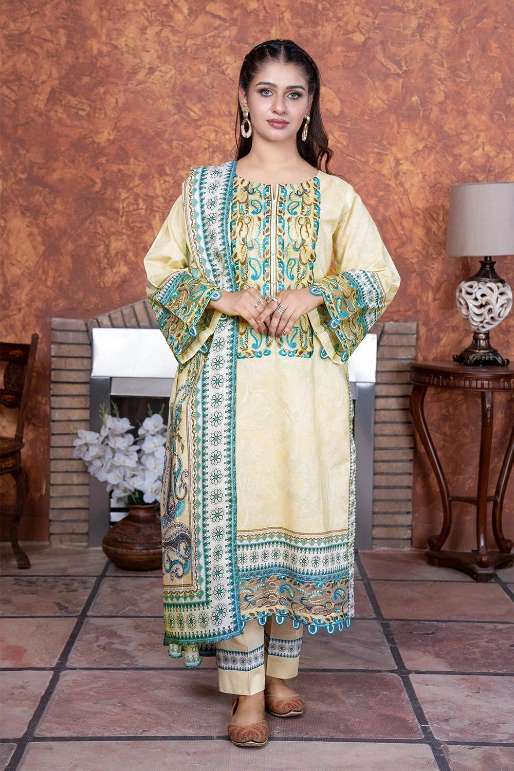 3PC Embroidered Unstitched Lawn Suit KL-3501 Embroidered KHAS STORES 