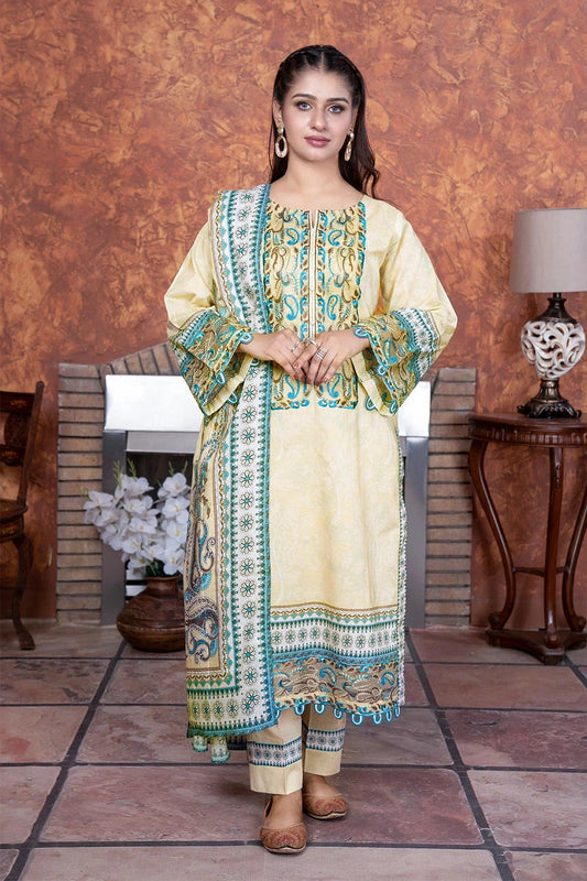 3PC Embroidered Unstitched Lawn Suit KL-3501 Embroidered KHAS STORES 