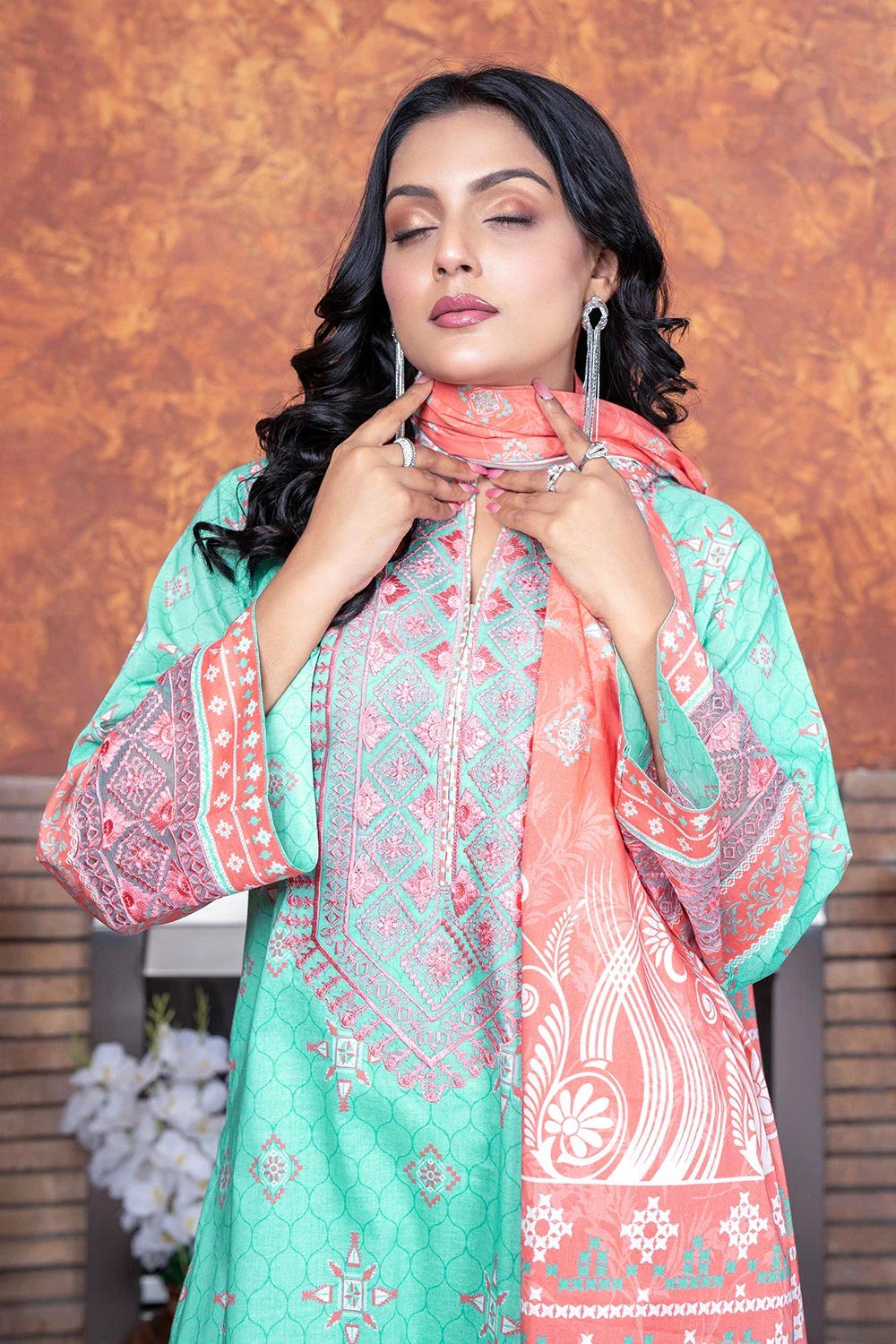 3PC Embroidered Unstitched Lawn Suit KL-3502 Embroidered KHAS STORES 