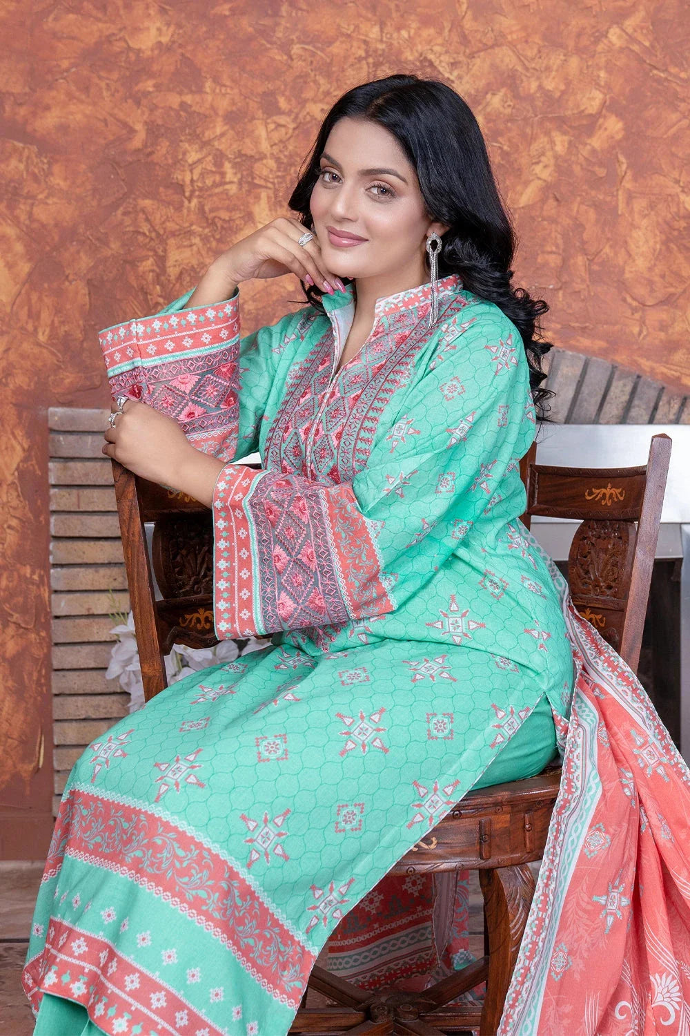 3PC Embroidered Unstitched Lawn Suit KL-3502 Embroidered KHAS STORES 