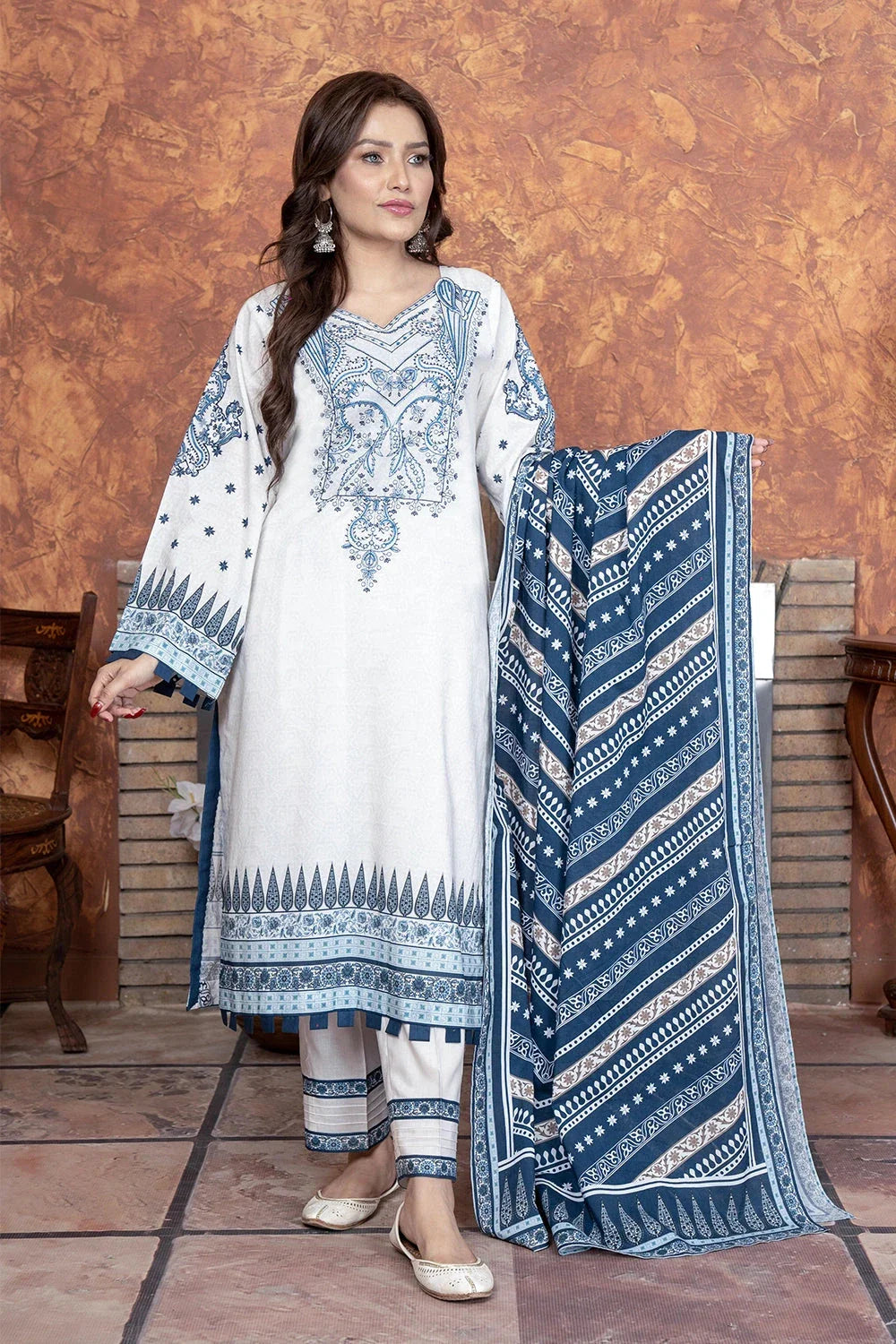 3PC Embroidered Unstitched Lawn Suit KL-3503 Embroidered KHAS STORES 