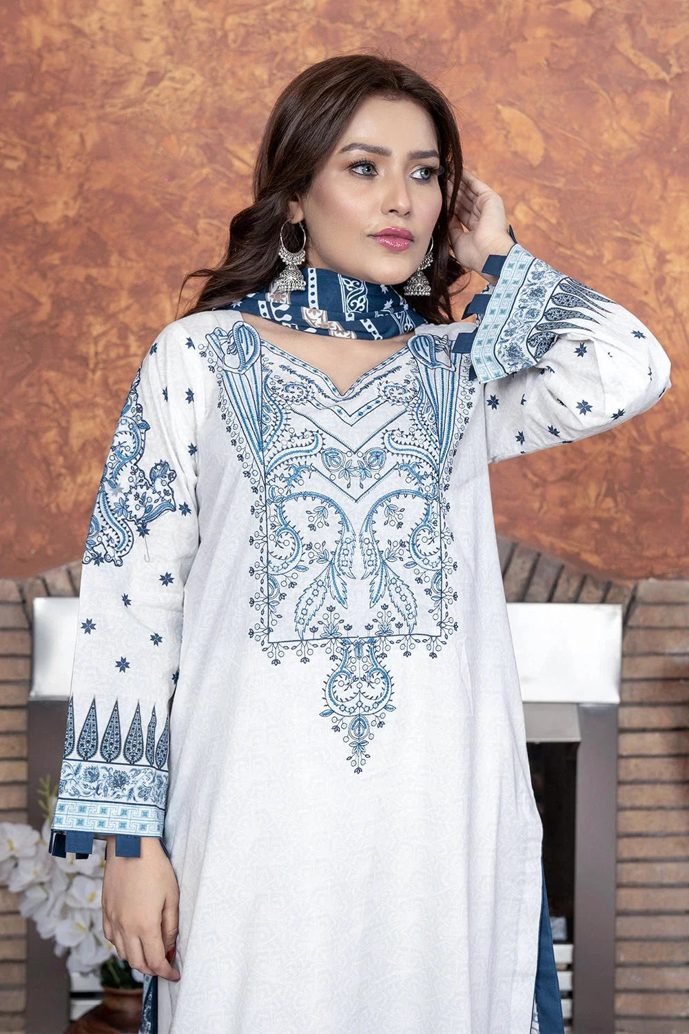 3PC Embroidered Unstitched Lawn Suit KL-3503 Embroidered KHAS STORES 