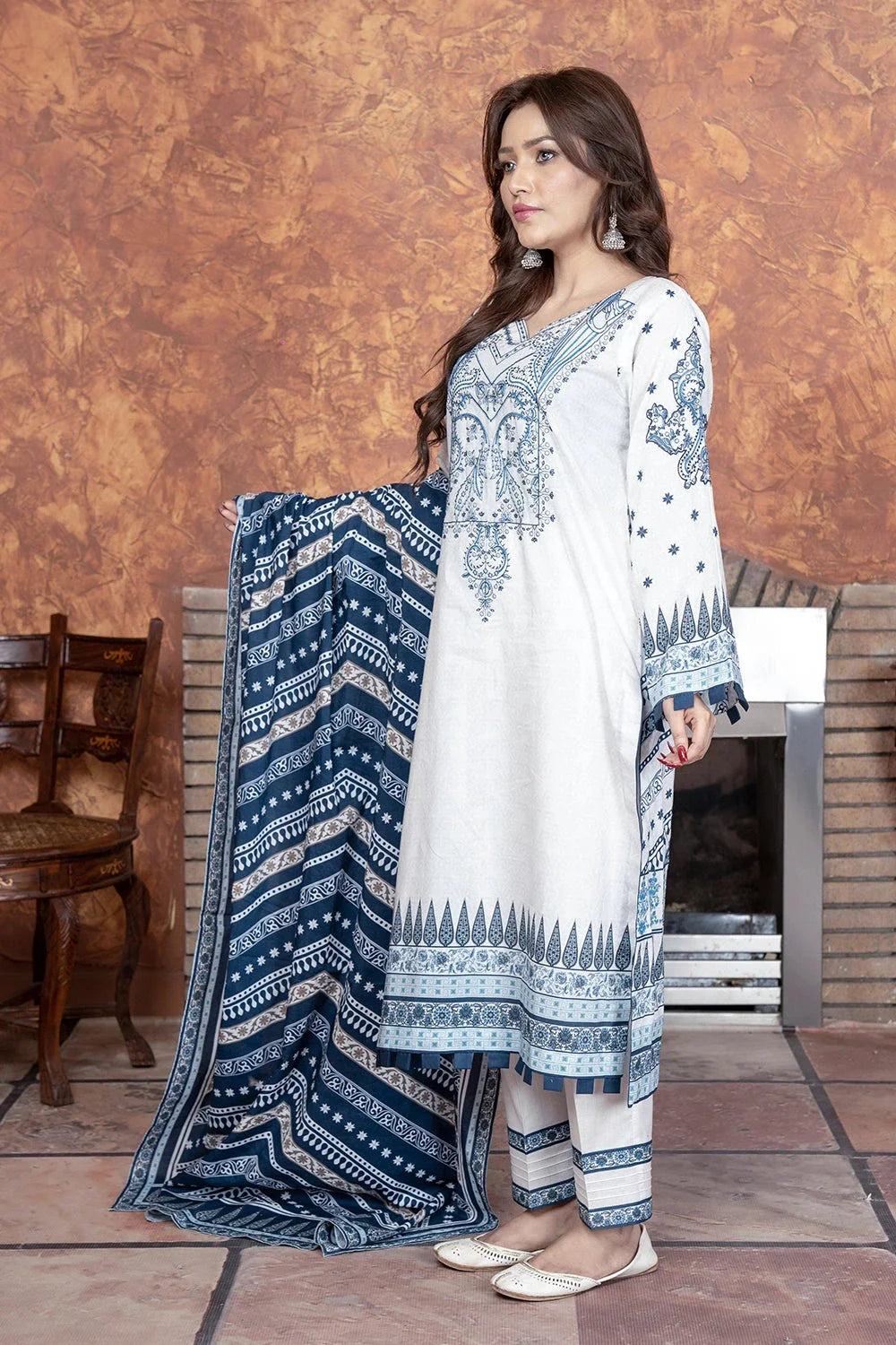 3PC Embroidered Unstitched Lawn Suit KL-3503 Embroidered KHAS STORES 