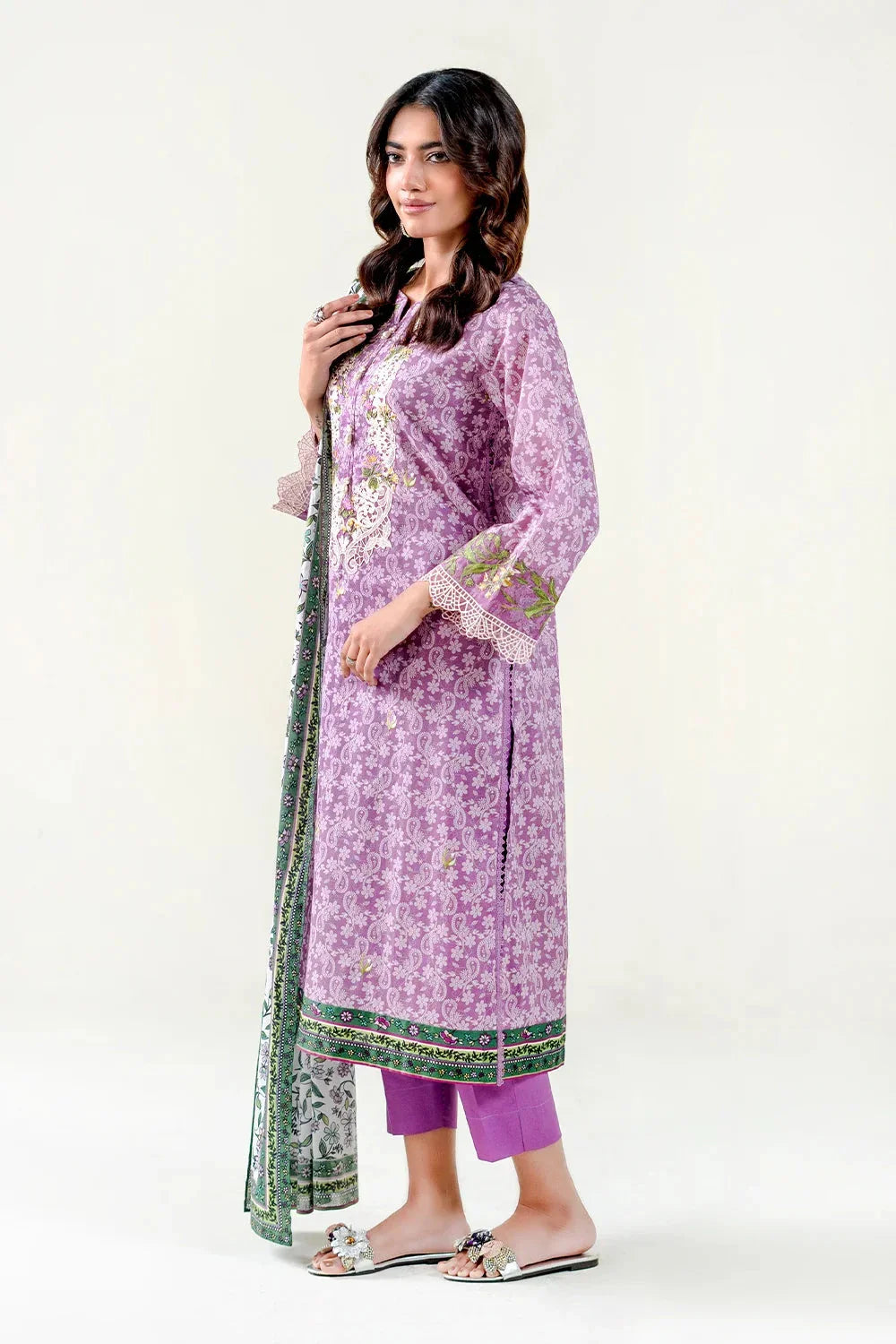 3PC Embroidered Unstitched Lawn Suit | KL-3766 Embroidered KHAS STORES 