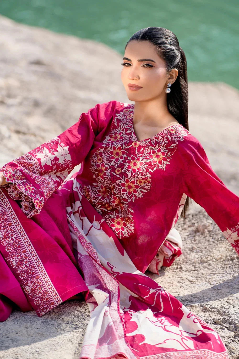 3PC Embroidered Unstitched Lawn Suit | KL-3784 Embroidered KHAS STORES 