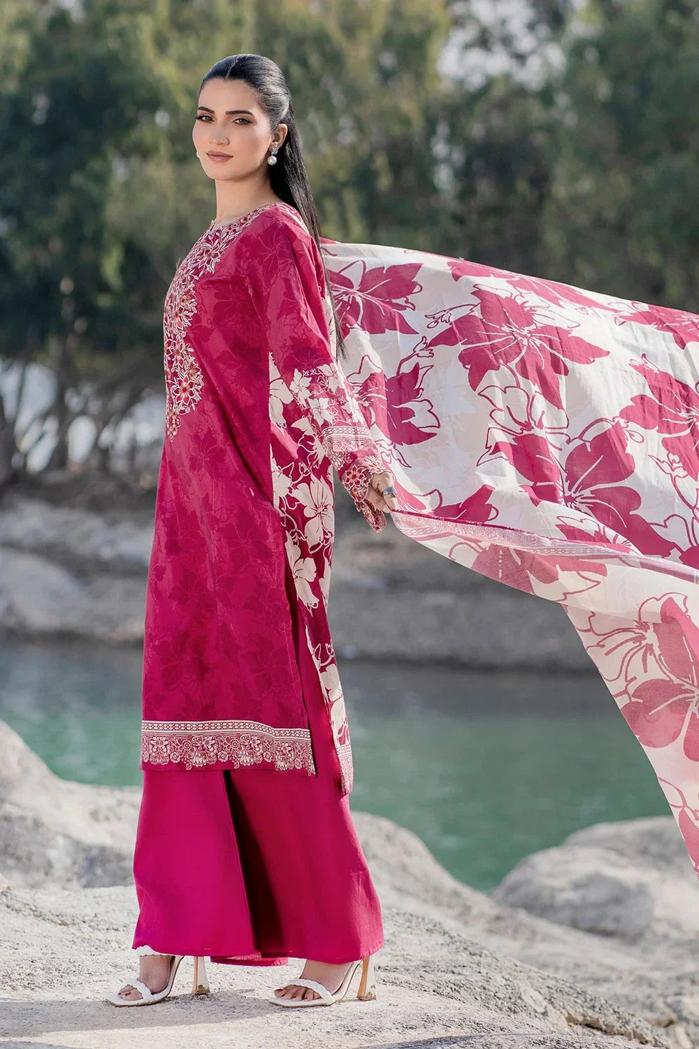 3PC Embroidered Unstitched Lawn Suit | KL-3784 Embroidered KHAS STORES 
